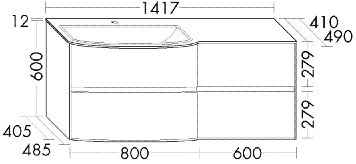 burgbad Waschtischunterschrank „rc40Solitaire“ in RAL-Farbe Hochglanz