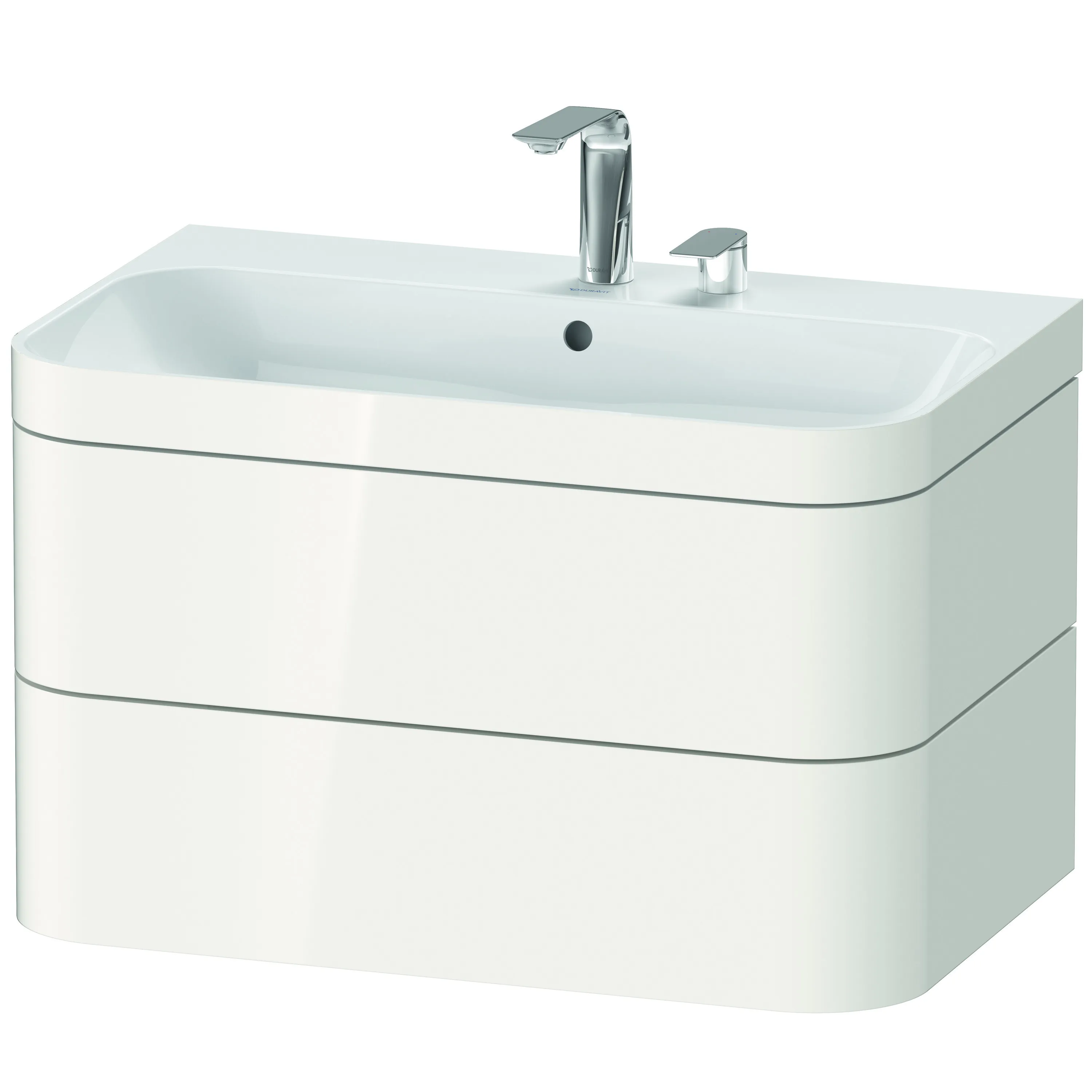 Duravit Waschtischunterschrank c-bonded Set wandhängend „Happy D.2 Plus“ 775 × 480 × 490 mm Weiß Hochglanz, mit Hahnlochbohrung