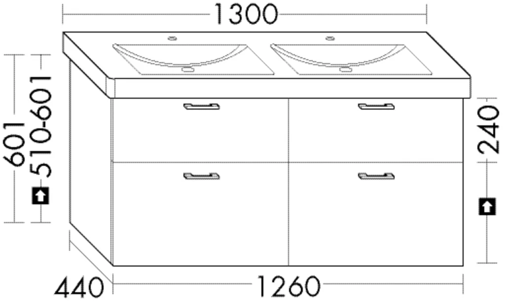 Waschtischunterschrank Sys30 von burgbad - Subway 2.0 7175.DO, 440 mm tief, 1260 mm breit, 6061 mm hoch