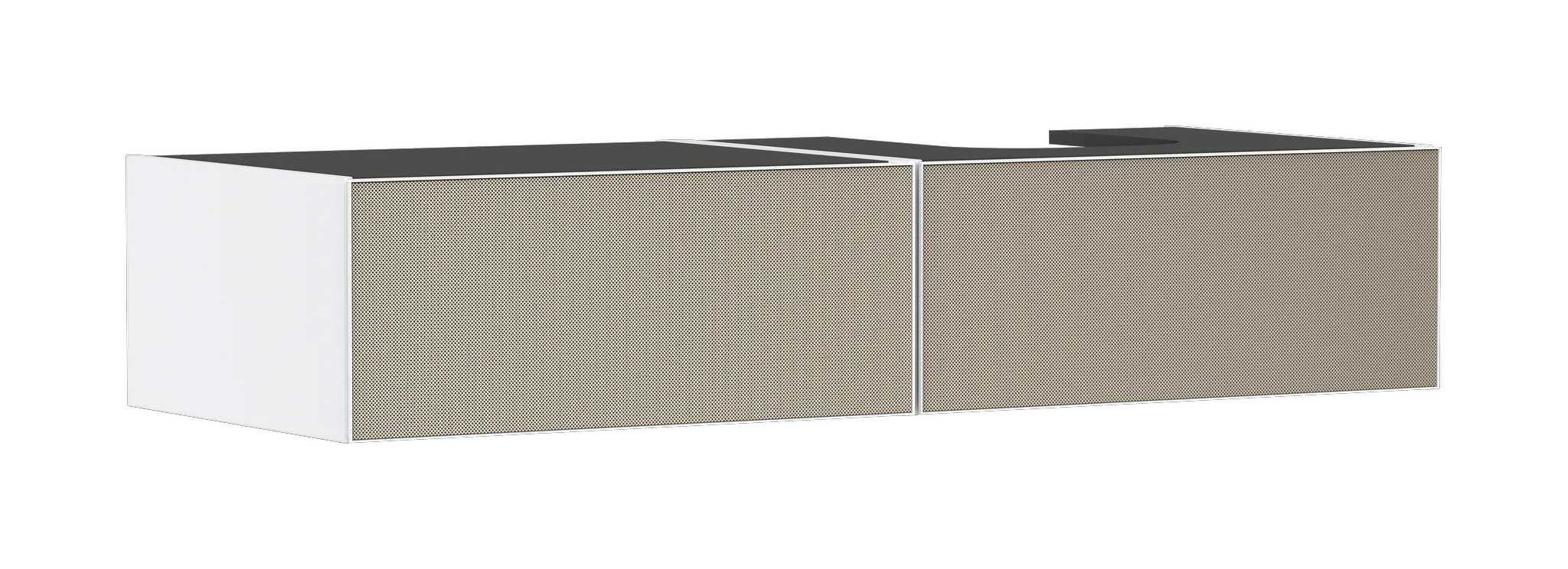 Xevolos E Waschtischunterschrank Mattweiß 1370/550 mit 2 Schubkästen für Konsole mit Ausschnitt rechts, Oberfläche Front: Weiß Metallic