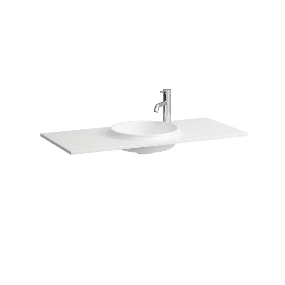 LANI 975x445 Möbelwaschtisch Slim aus Marbond, Ablage links und rechts, ohne Überlauf, weiß