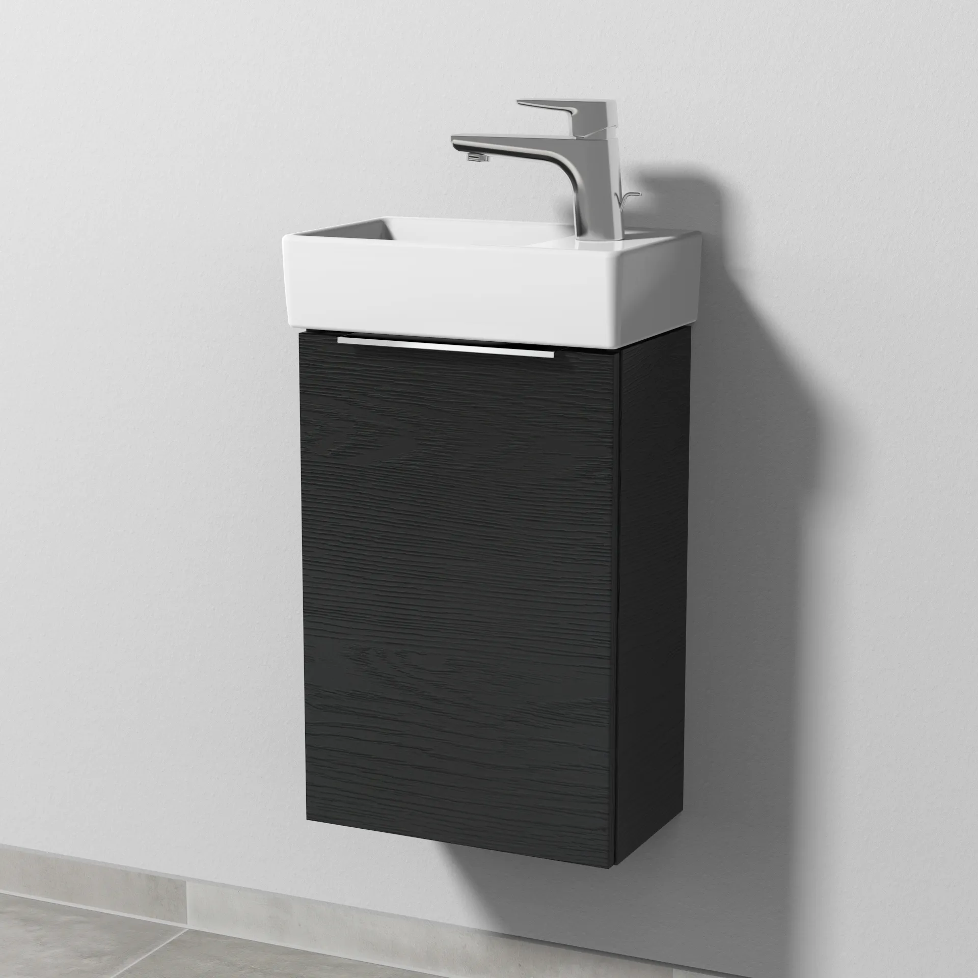 Sanipa Waschtischunterschrank „3way“ passend zu Keramik-Waschtische Avento von Villeroy & Boch 340 × 510 × 202 mm in Black Oak, Anschlag links