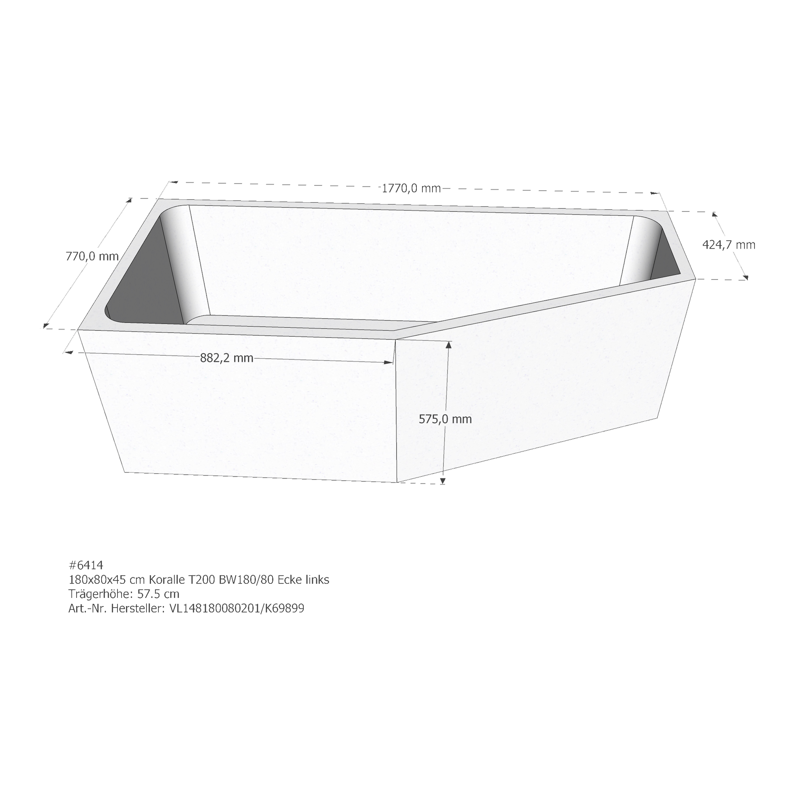 Badewannenträger für Koralle T200 BW 180/80 links links 180 × 80 × 44 cm Badewannenträger für Koralle T200 BW 180/80 links links 180 × 80 × 44 cm