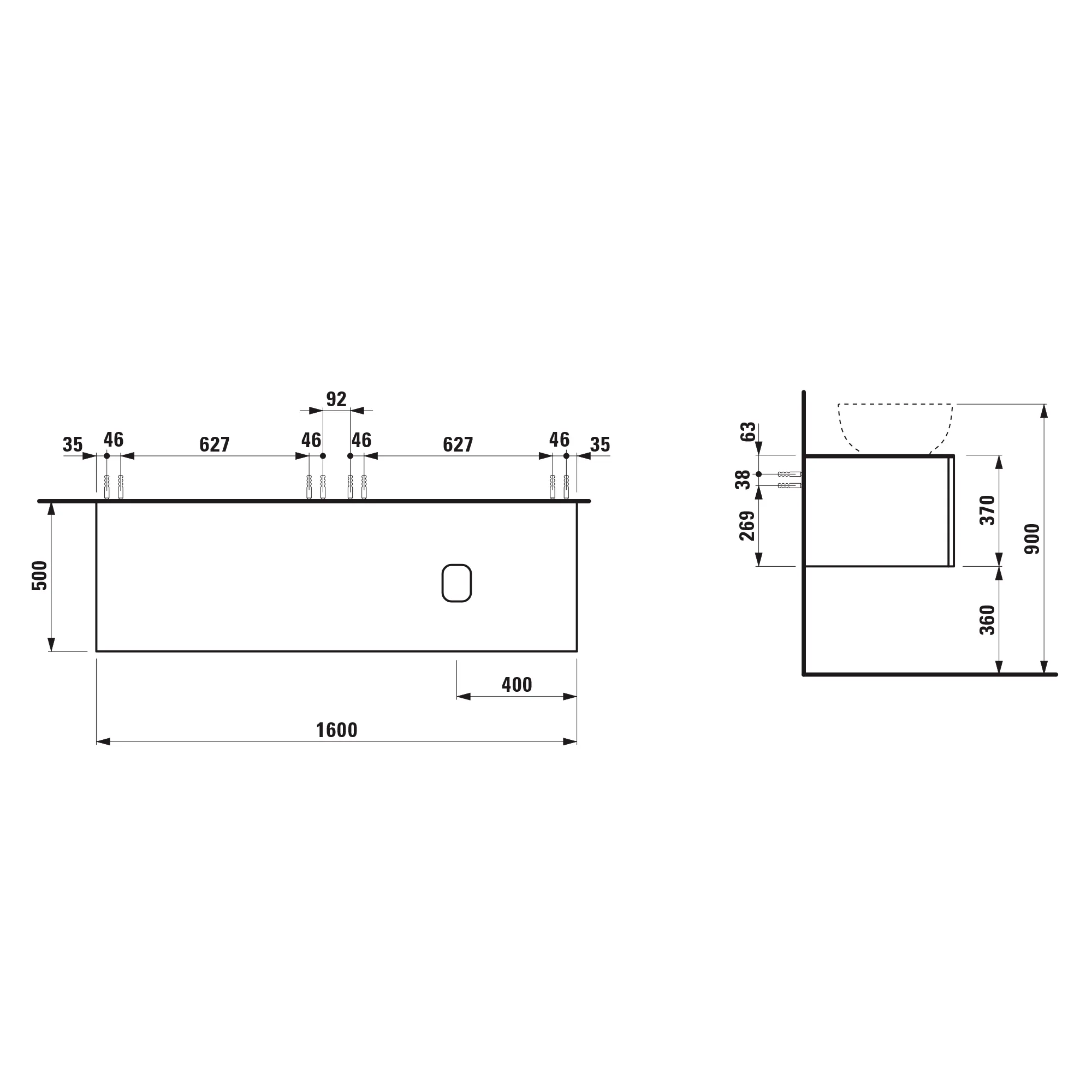 Laufen Schubladenelement „Ilbagnoalessi“ 1600 × 370 × 500 mm Dunkelbraun, ohne Hahnlochbohrung, rechts Laufen Schubladenelement „Ilbagnoalessi“ 1600 × 370 × 500 mm Dunkelbraun, ohne Hahnlochbohrung, rechts