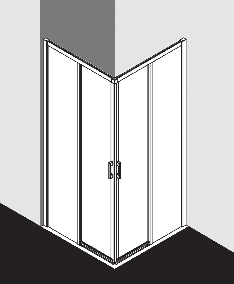 Kermi Duschtür Eckeinstieg 2-teilig (Gleittüren bodenfrei) Halbteil links „LIGA“ 185 cm Glas Klar, Profile Silber Hochglanz, Schiebetür zweiteilig