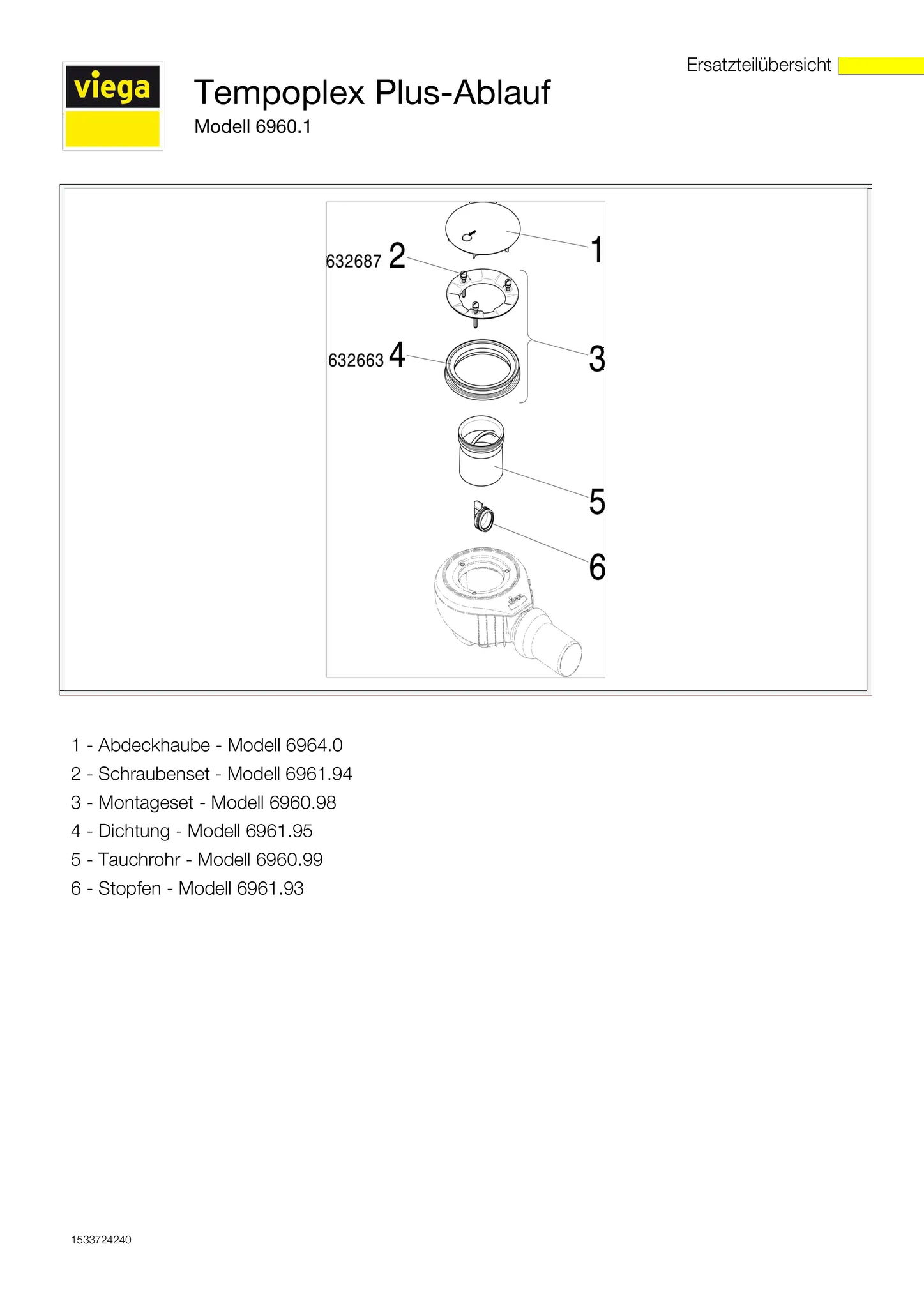 Viega Ablaufgarnitur Modell 6960.1 „Tempoplex Plus“ 9 cm Viega Ablaufgarnitur Modell 6960.1 „Tempoplex Plus“ 9 cm