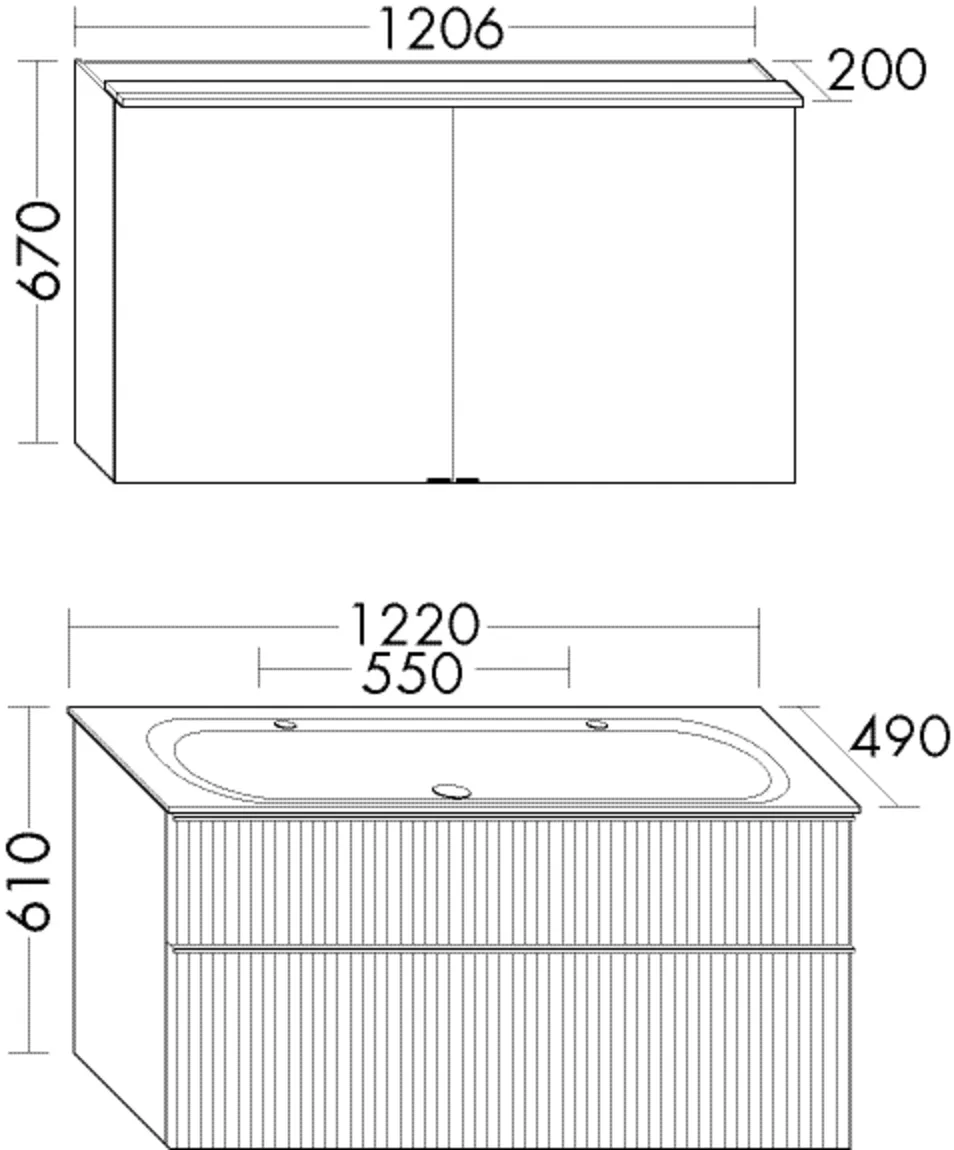 Set, Spiegelschrank SPIY121;Mineralguss-Waschtisch inkl. Waschtischunterschrank SHHE122, Tiefe: 490 mm, Breite: 1220 mm Set, Spiegelschrank SPIY121;Mineralguss-Waschtisch inkl. Waschtischunterschrank SHHE122, Tiefe: 490 mm, Breite: 1220 mm