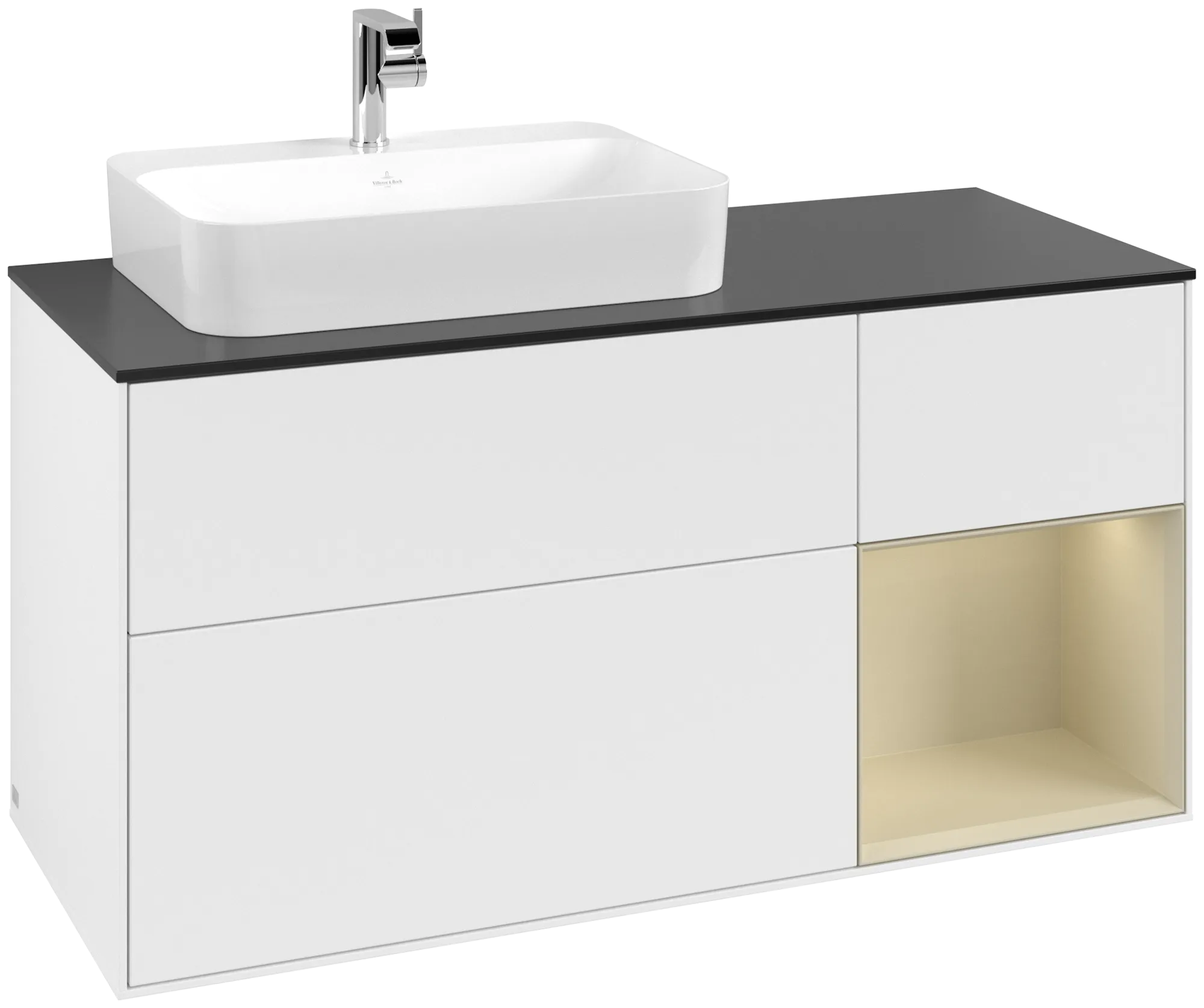 Villeroy & Boch Finion Waschbeckenunterschrank G40, 1200x603x501mm, mit Beleuchtung, 3 Auszüge, links