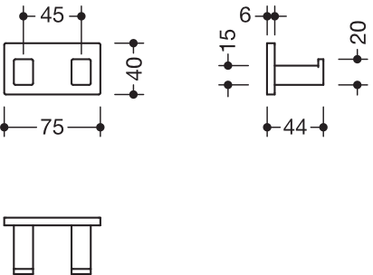 Doppelhaken, Edelstahl, pulverbeschichtet, Breite 75 mm, Tiefe 44 mm, in Farbe DC (Schwarz tiefmatt)