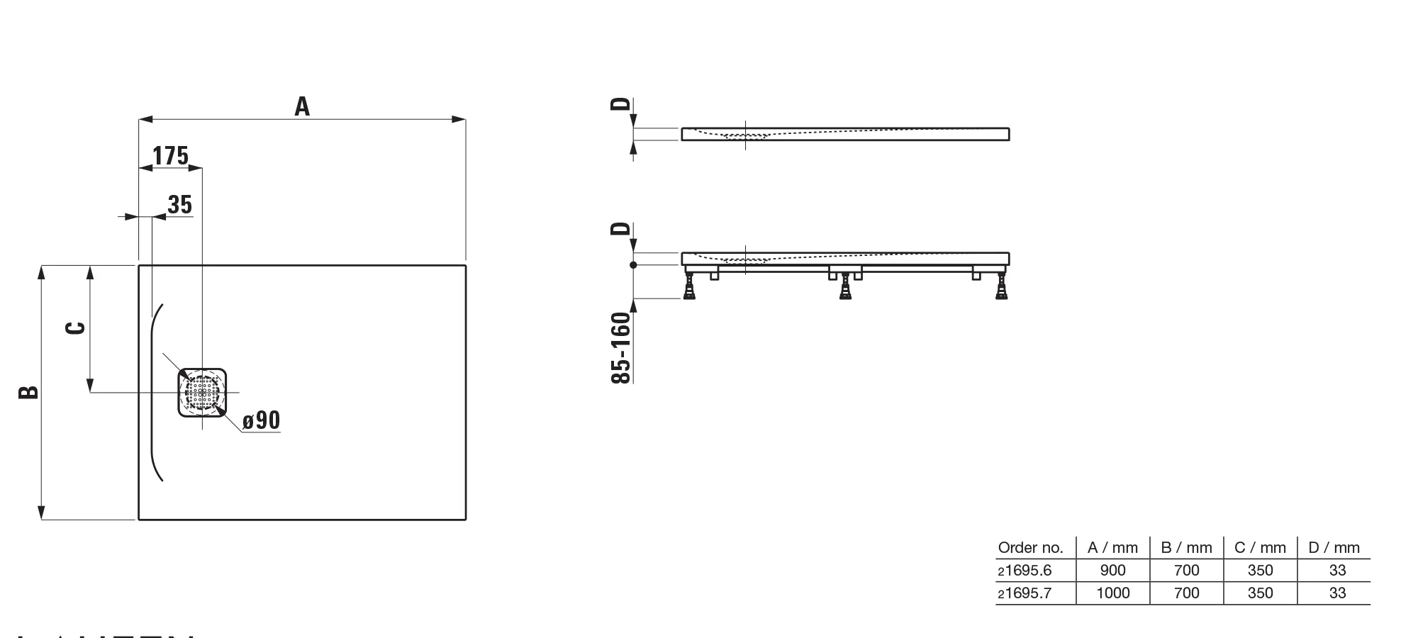 Laufen Duschwanne Laufen PRO 700x1000x33 Marbond Ablauf kurze Seite schwarz Laufen Duschwanne Laufen PRO 700x1000x33 Marbond Ablauf kurze Seite schwarz