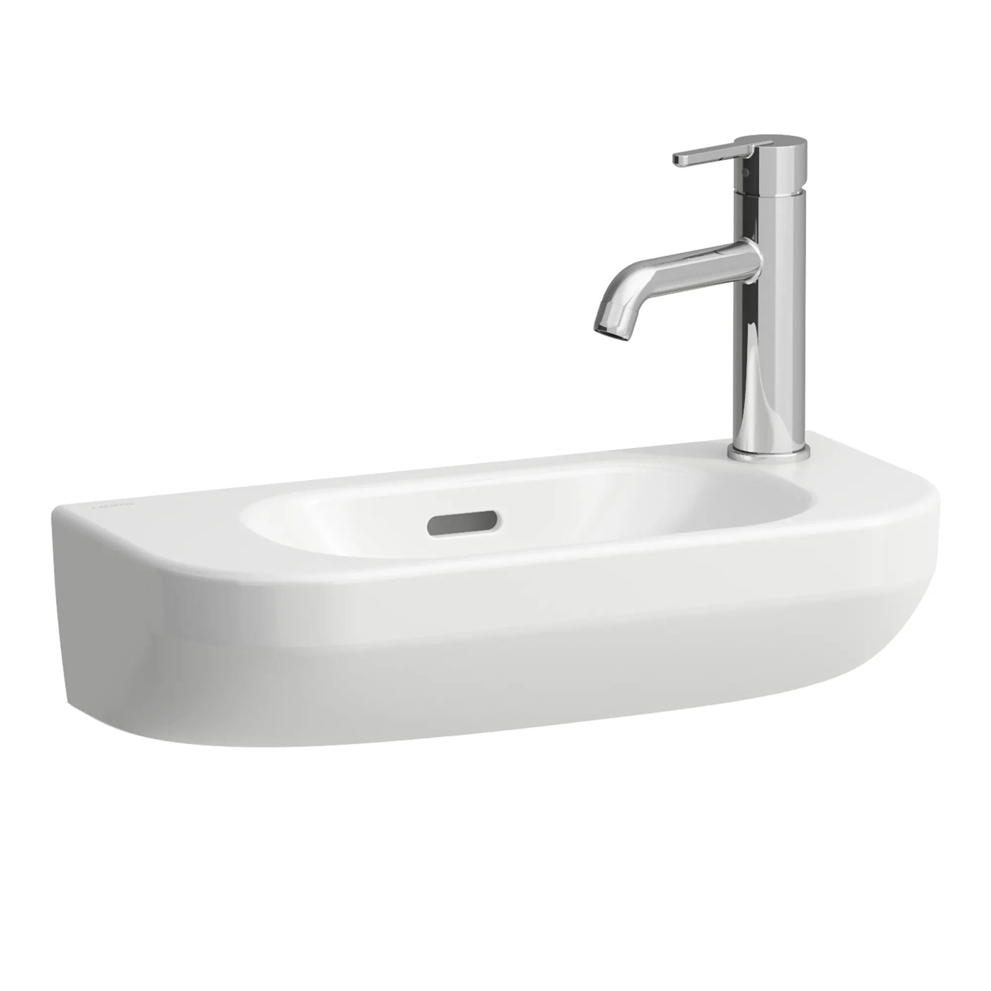 Laufen Waschtisch LUA, asymmetrisch, Becken links mit 1 Hahnloch, rechts mit Überlauf, weiß LCC, Maße: 500x230x145 mm