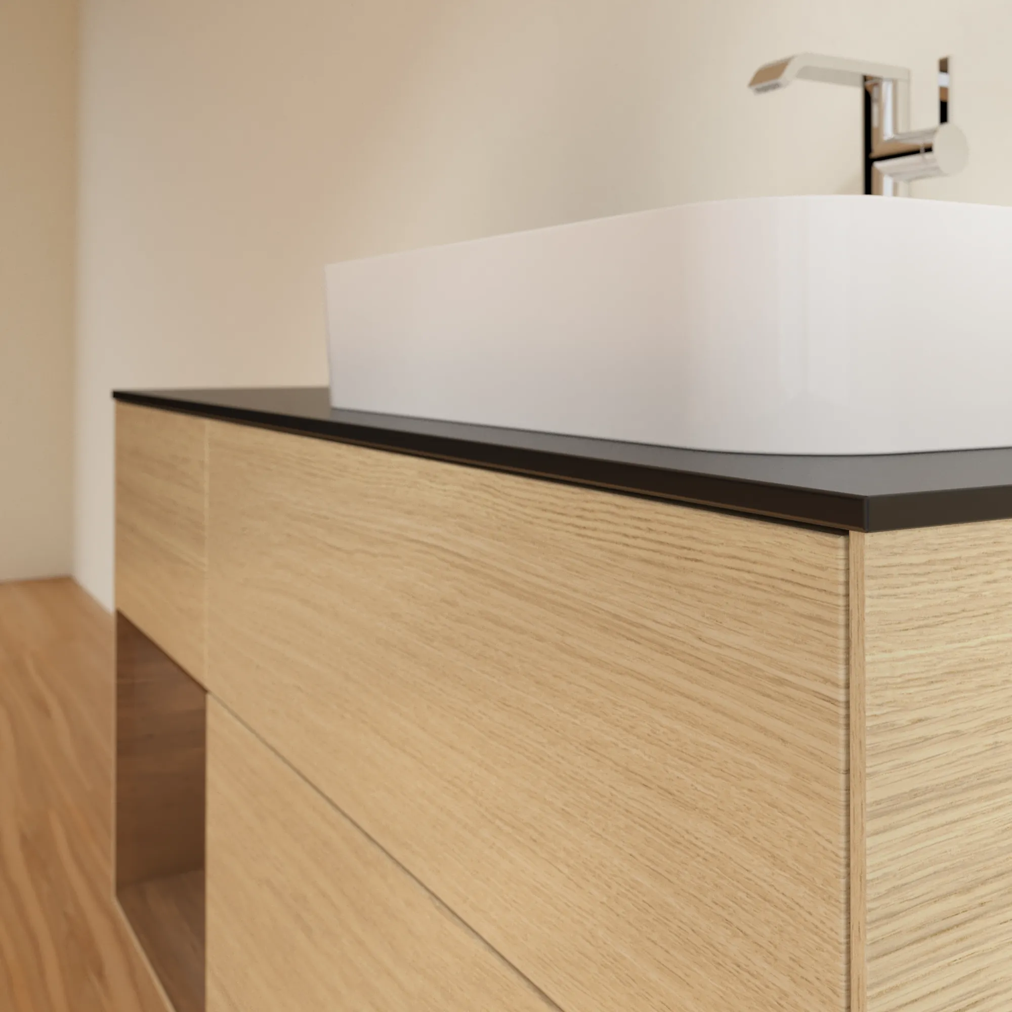 Villeroy & Boch Waschtischunterschrank „Finion“ für Schrankwaschtisch 1200 × 603 × 501 mm Oak Veneer, für Becken rechts Villeroy & Boch Waschtischunterschrank „Finion“ für Schrankwaschtisch 1200 × 603 × 501 mm Oak Veneer, für Becken rechts