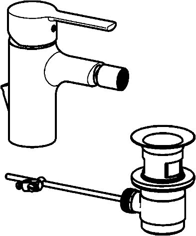 HA Einhebelmischer Bidetbatterie HANSARONDA 0306 Zugstangenablaufgarnitur Ausladung 103 mm DN15 Chrom