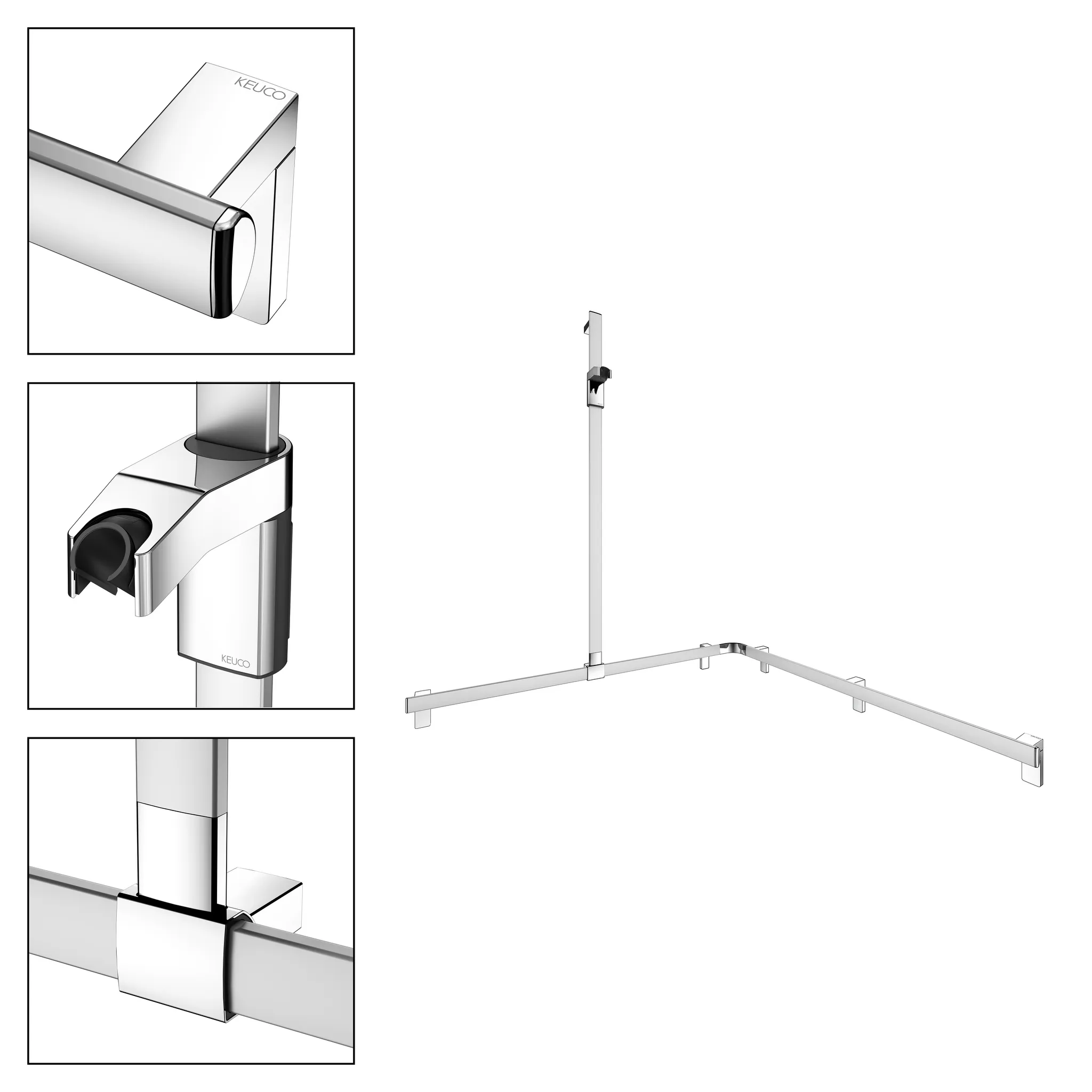 KEUCO AXESS Duschhandlauf mit Brausestange links 1140/1140/1300 mm silber-eloxiert