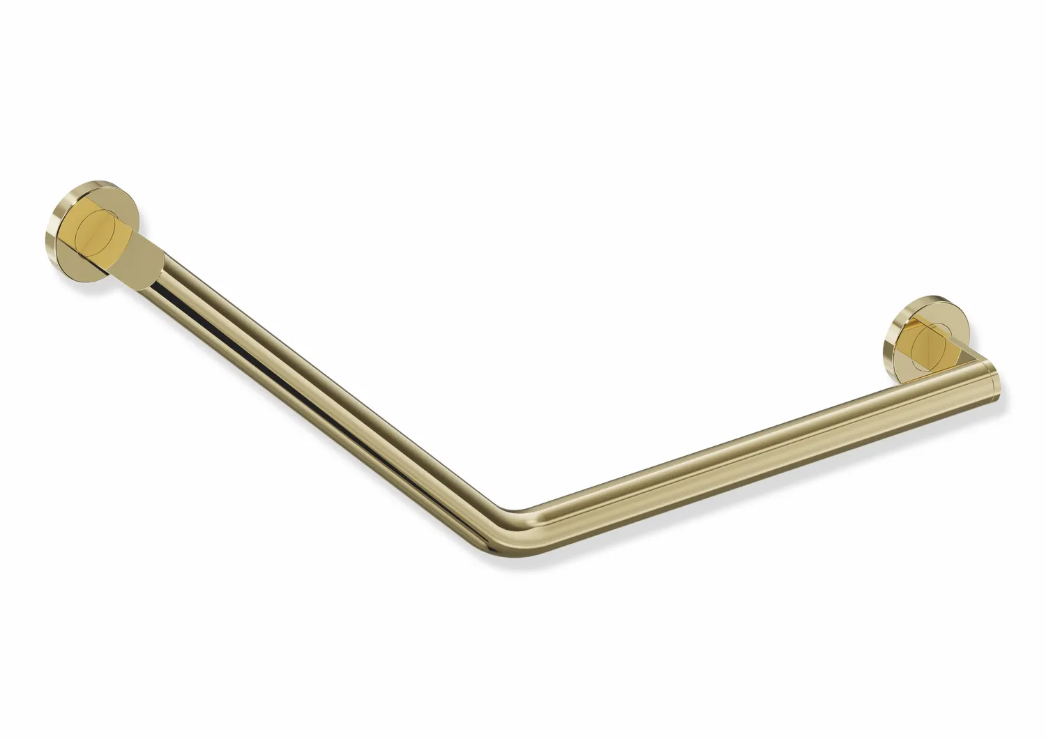 Winkelgriff, Edelstahl, PVD, Achsmaße 400 mm und 400 mm, Winkel 135°, Durchmesser 32 mm, in Farbe CK (Messing glänzend) Winkelgriff, Edelstahl, PVD, Achsmaße 400 mm und 400 mm, Winkel 135°, Durchmesser 32 mm, in Farbe CK (Messing glänzend)