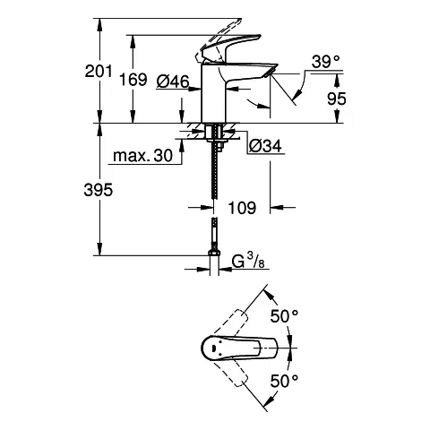 Einhand-Waschtischbatterie Eurosmart 32467_3, S-Size, Einlochmontage, Temperaturbegrenzer, glatter Körper, chrom Einhand-Waschtischbatterie Eurosmart 32467_3, S-Size, Einlochmontage, Temperaturbegrenzer, glatter Körper, chrom