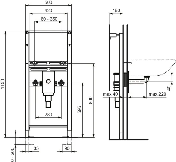 Ideal Standard Vorwand-/Einbauelement für Waschtisch 115 × 50 × 12 cm Ideal Standard Vorwand-/Einbauelement für Waschtisch 115 × 50 × 12 cm
