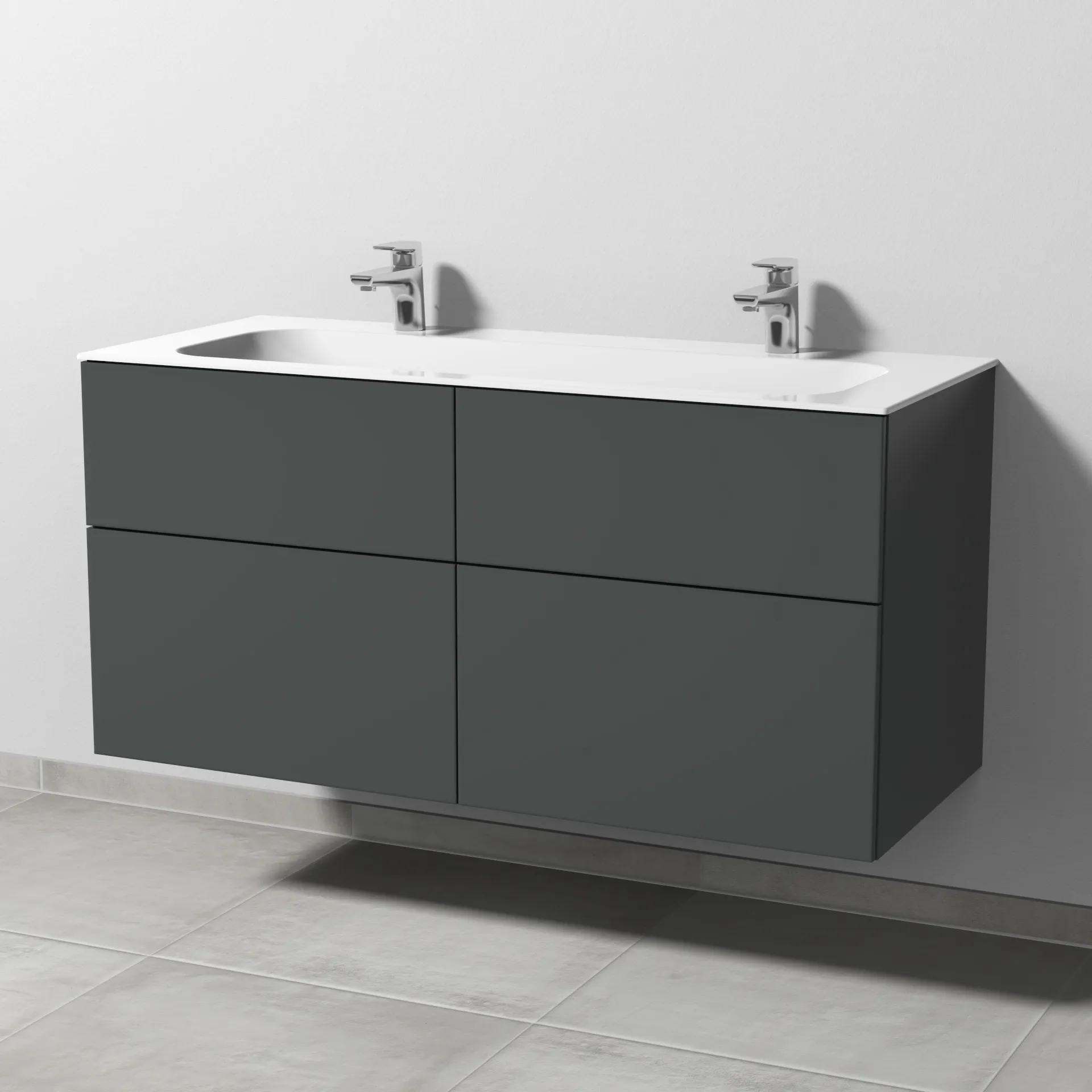 Keramik-Waschtisch-Set mit Waschtischunterschrank „3way“ 119 × 49,7 × 58,2 cm in Anthrazit (matt), mit Hahnlochbohrung, Becken mittig Keramik-Waschtisch-Set mit Waschtischunterschrank „3way“ 119 × 49,7 × 58,2 cm in Anthrazit (matt), mit Hahnlochbohrung, Becken mittig