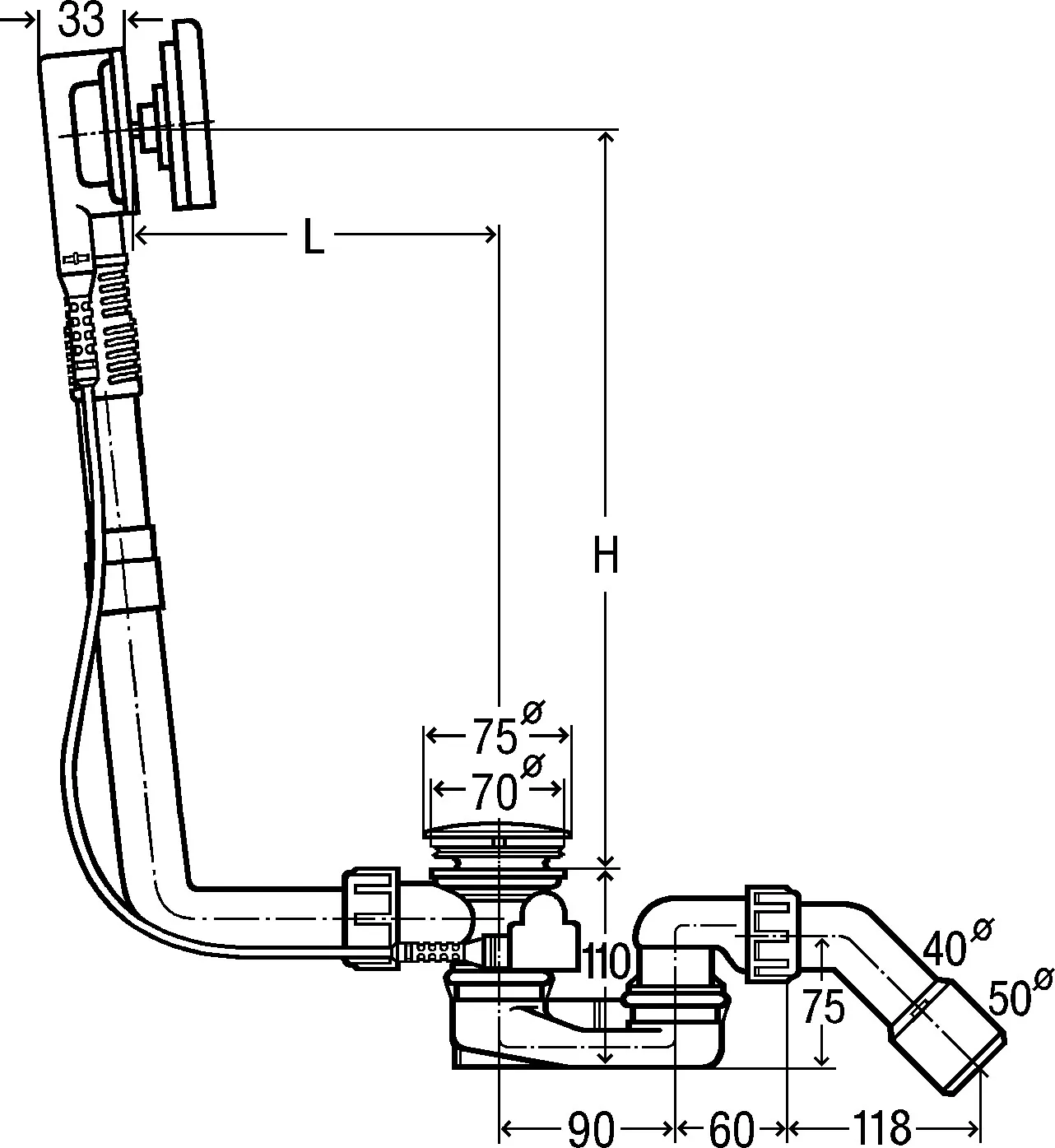 Viega Ab- und Überlaufgarnitur Modell 6171.10 „Multiplex“ 6171.10 in 560 mm × DN40 / 50 verchromt 9 cm Viega Ab- und Überlaufgarnitur Modell 6171.10 „Multiplex“ 6171.10 in 560 mm × DN40 / 50 verchromt 9 cm