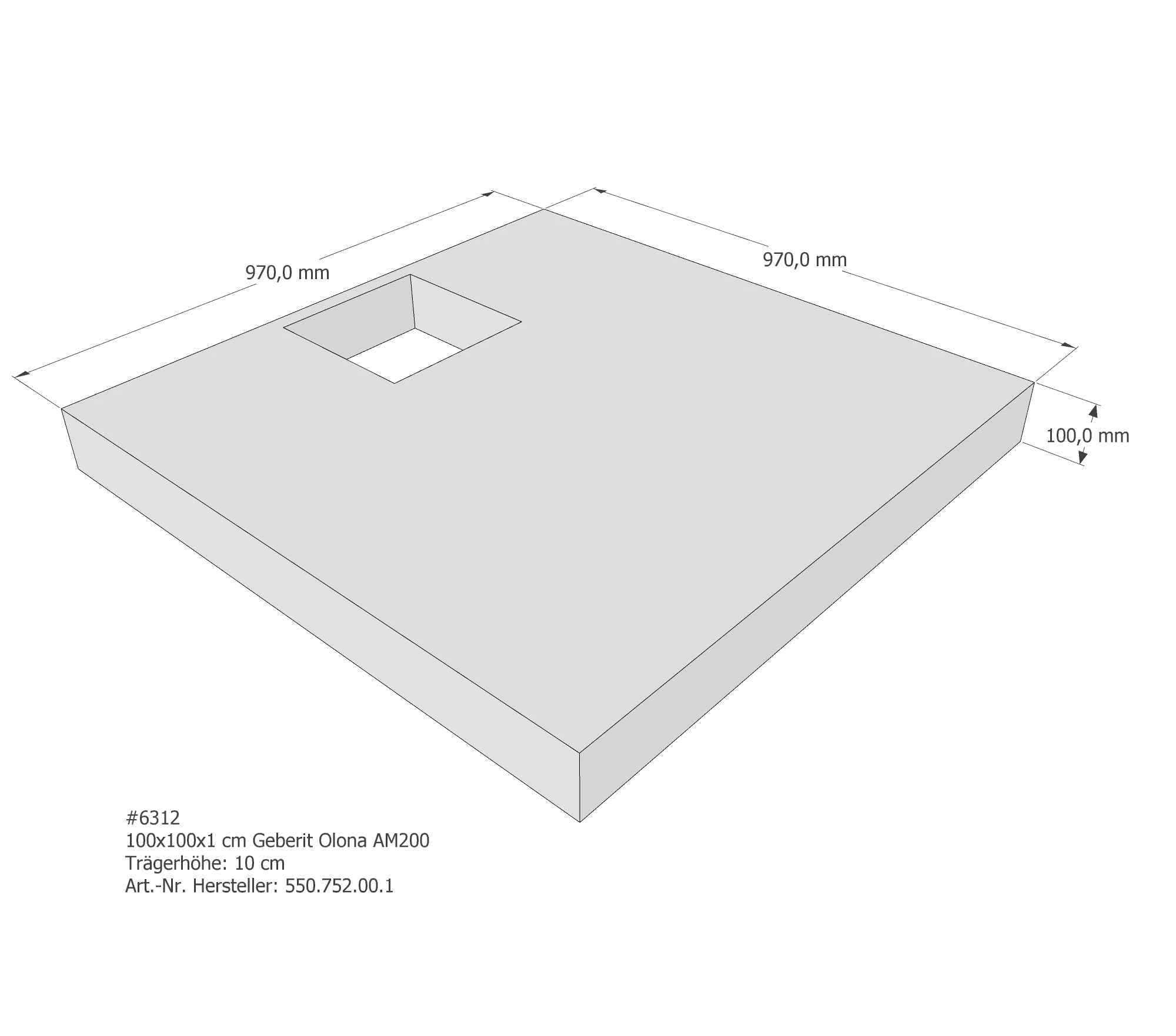 Duschwannenträger passend für Geberit Olona 100 × 100 × 1 cm Duschwannenträger passend für Geberit Olona 100 × 100 × 1 cm