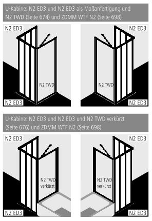 Kermi Duschtür Eckeinstieg 3-teilig (Gleittüren) Halbteil „NOVA 2000“ Eckeinstieg 3-teilig-Gleittüren Halbteil Profile Silber Mattglanz, BV: 720 - 742 mm WE: 730 - 752 mm H: 2000 mm