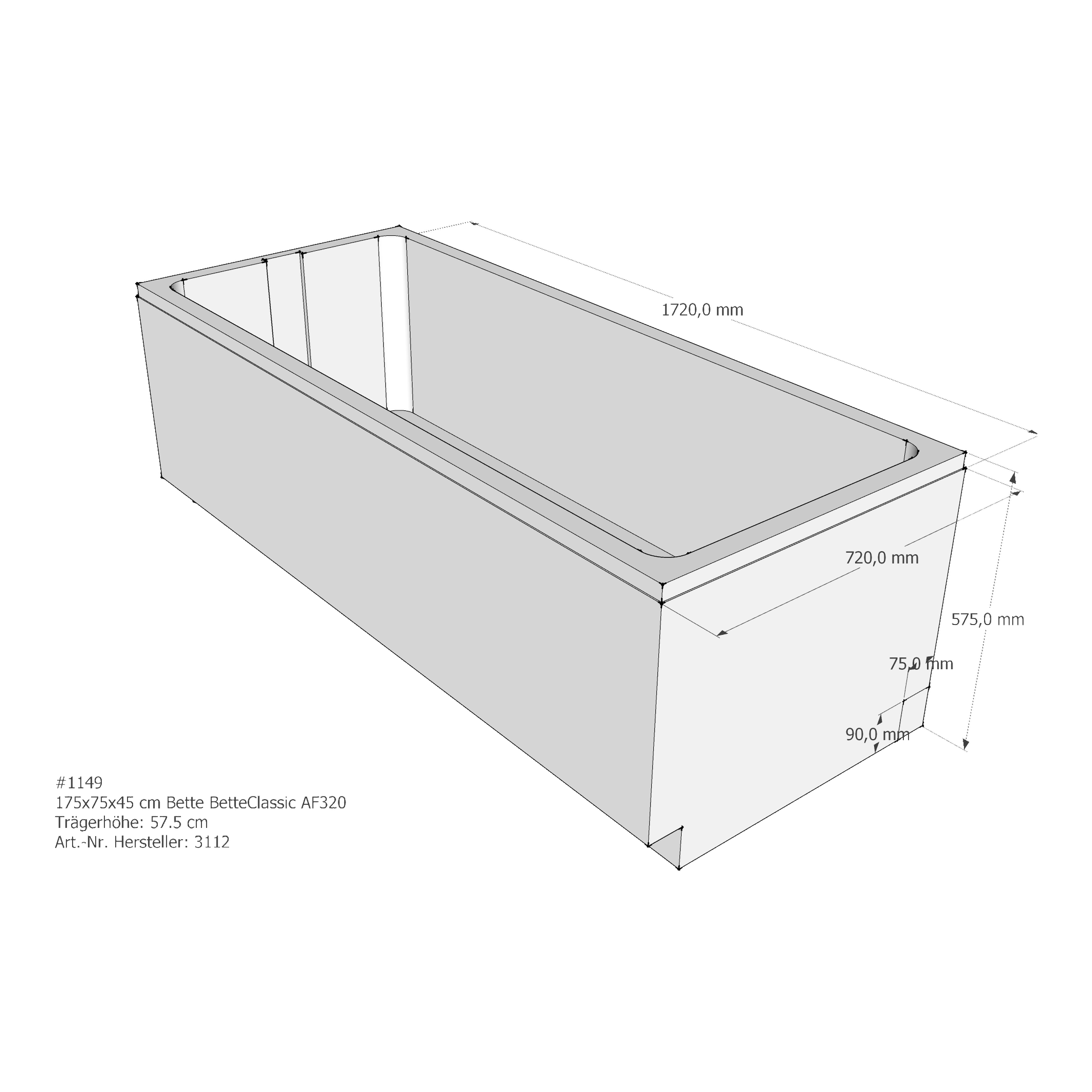 Badewannenträger für Bette Classic 175 × 75 × 45 cm Breite: 75 cm / Länge: 175 cm Badewannenträger für Bette Classic 175 × 75 × 45 cm Breite: 75 cm / Länge: 175 cm