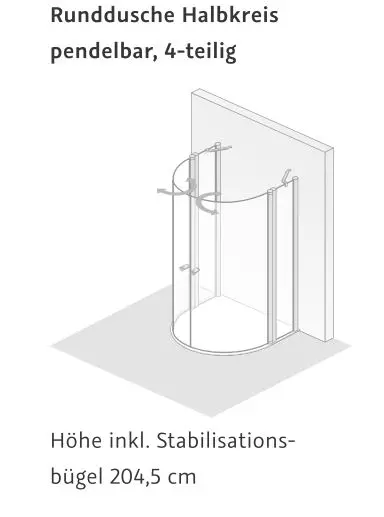 HSK Runddusche Halbkreis pendelbar, 4-teilig „Exklusiv 2.0“ Glas Klar hell, Profile Alu Silber-matt, B: 900 mm H: 2000 mm T: 1100 mm HSK Runddusche Halbkreis pendelbar, 4-teilig „Exklusiv 2.0“ Glas Klar hell, Profile Alu Silber-matt, B: 900 mm H: 2000 mm T: 1100 mm