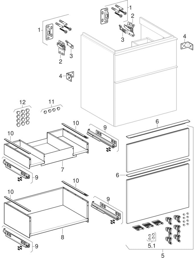 iCon Unterschrank für Waschtisch, mit zwei Schubladen, verkürzte Ausladung: Breite Waschtisch=75cm, Korpus und Front: weiß / lackiert hochglänzend, Griff: weiß / pulverbeschichtet matt