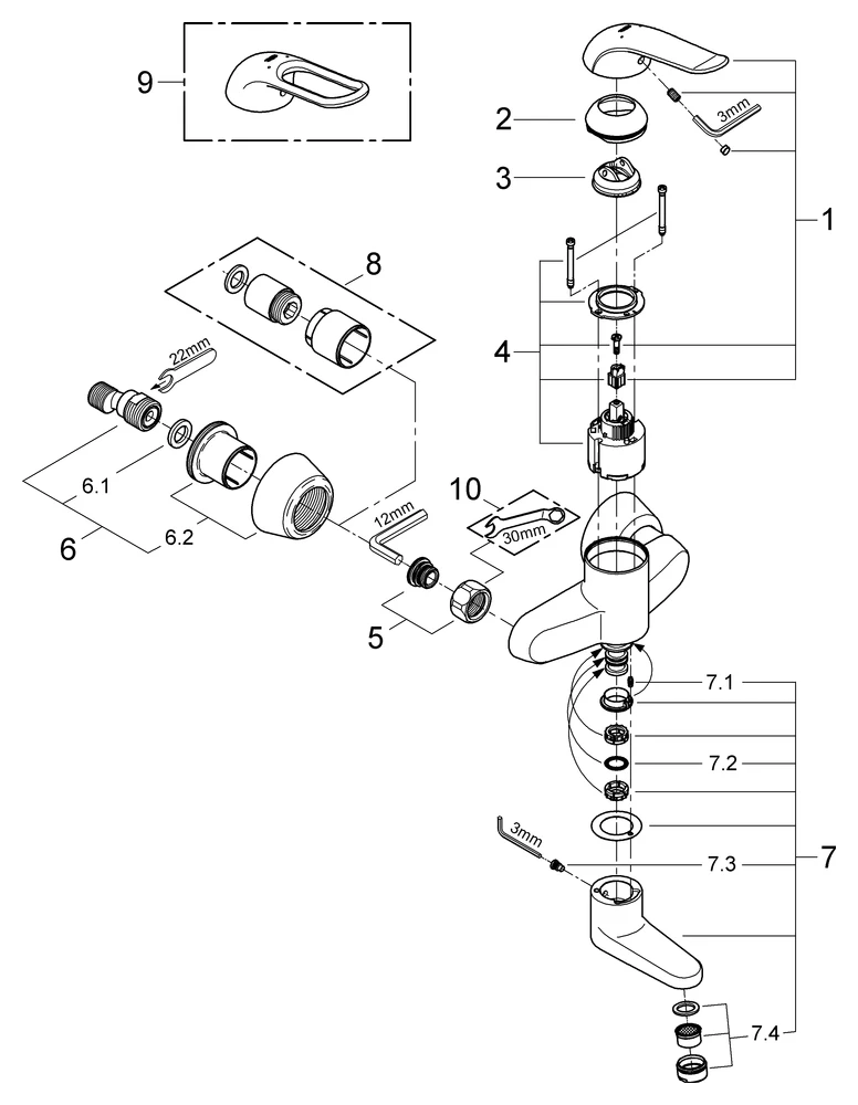 Einhand-Waschtischbatterie Euroeco Special 32770, Wandmontage, Ausladung 157 mm, 46 mm Keramikkartusche, Hebellänge 120 mm, chrom