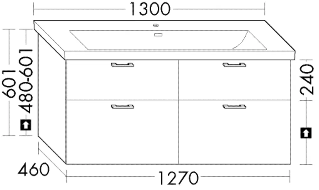 Waschtischunterschrank Sys30 von burgbad - 1270 mm breit, 460 mm tief, 600 mm hoch, 2 Schubladen oben und 2 Auszüge unten, für Villeroy & Boch Subway 3.0 Waschtischunterschrank Sys30 von burgbad - 1270 mm breit, 460 mm tief, 600 mm hoch, 2 Schubladen oben und 2 Auszüge unten, für Villeroy & Boch Subway 3.0