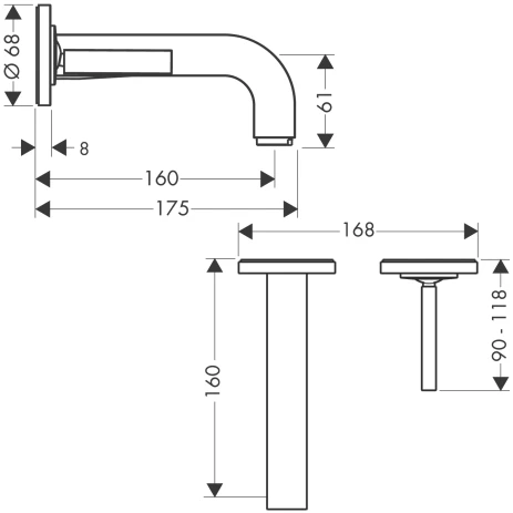 Waschtischmischer UP Axor Citterio F-Set chrom kurzer Auslauf ohne Platte