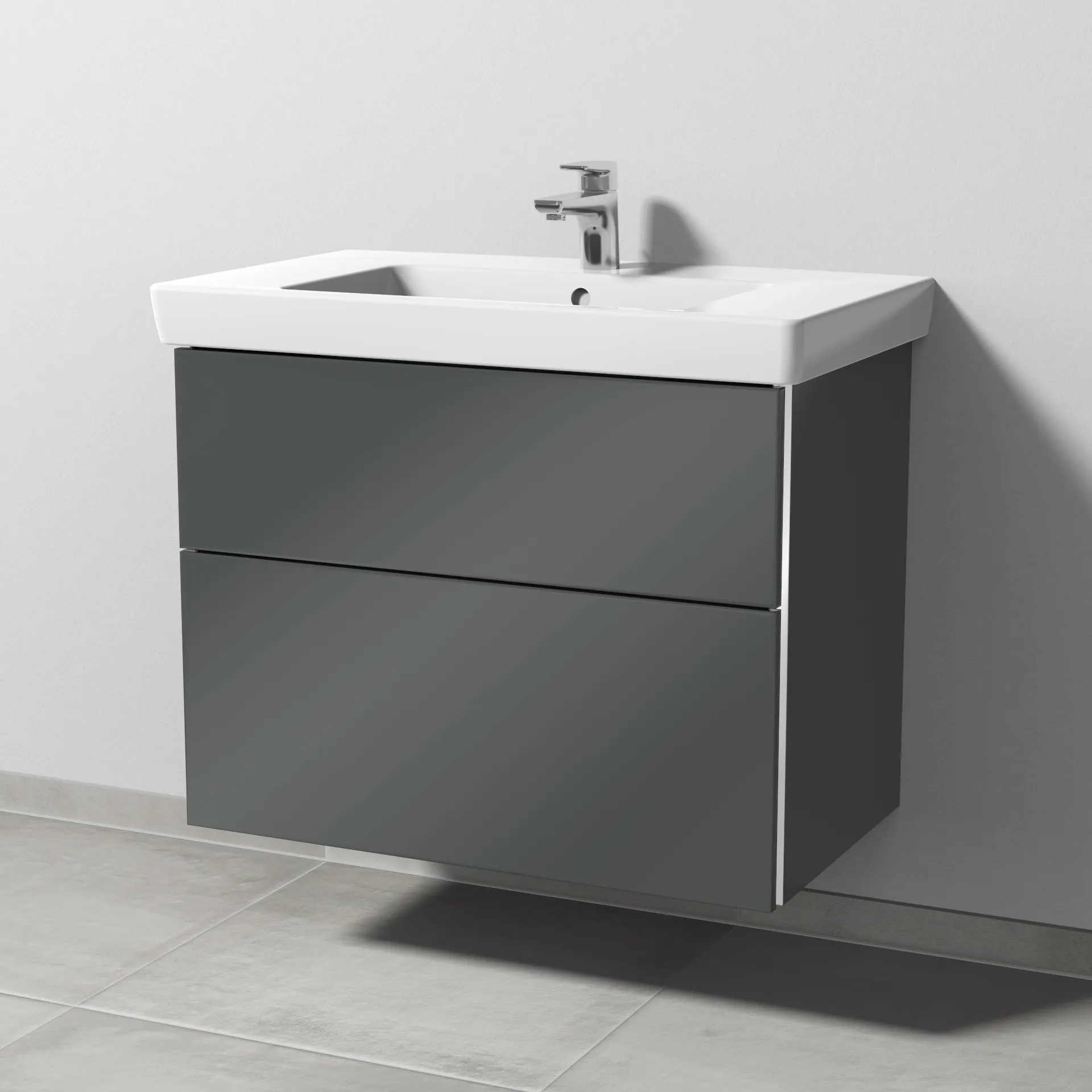 Sanipa Waschtischunterschrank „3way“ passend zu Keramik-Waschtische Subway 2.0 von Villeroy & Boch 750 × 593 × 447 mm in Anthrazit (glanz), Becken