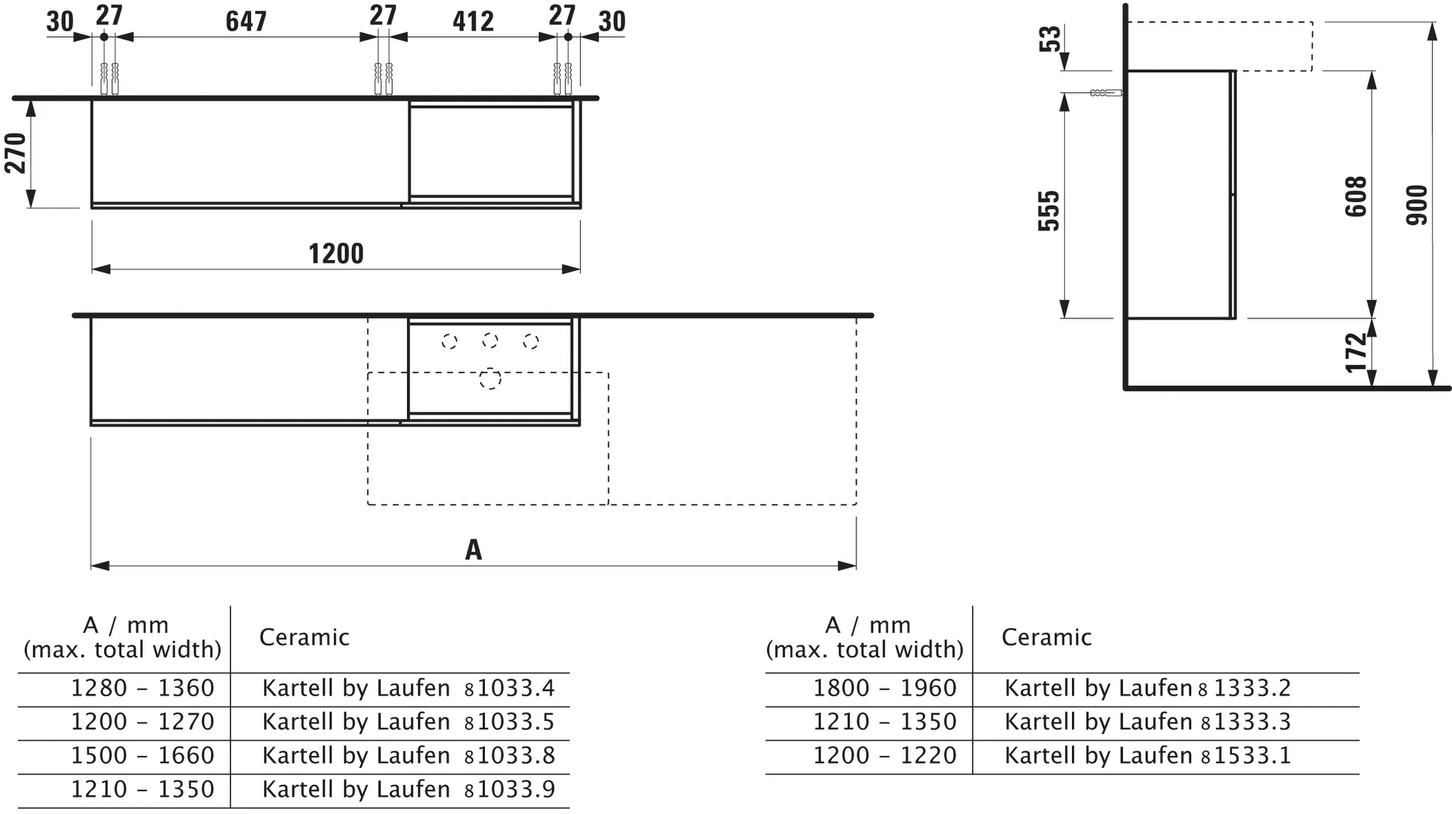 Laufen Waschtischunterbau „Kartell“ 270 × 610 × 1200 mm Kieselgrau, rechts Laufen Waschtischunterbau „Kartell“ 270 × 610 × 1200 mm Kieselgrau, rechts