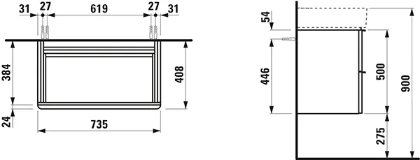 Laufen Waschtischunterbau „SPACE“ 410 × 520 × 735 mm Ulme dunkel Laufen Waschtischunterbau „SPACE“ 410 × 520 × 735 mm Ulme dunkel