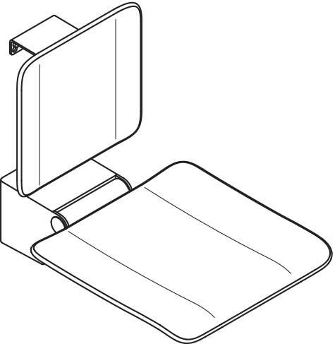 Klappsitz des Systems 900, Wandkonsole aus Edelstahl, PVD, Sitzfläche und Rückenlehne aus strukturiertem Kunststoff, schwarz, Sitzfläche 450 mm breit, 450 mm tief, in Farbe CK (messing glänzend)