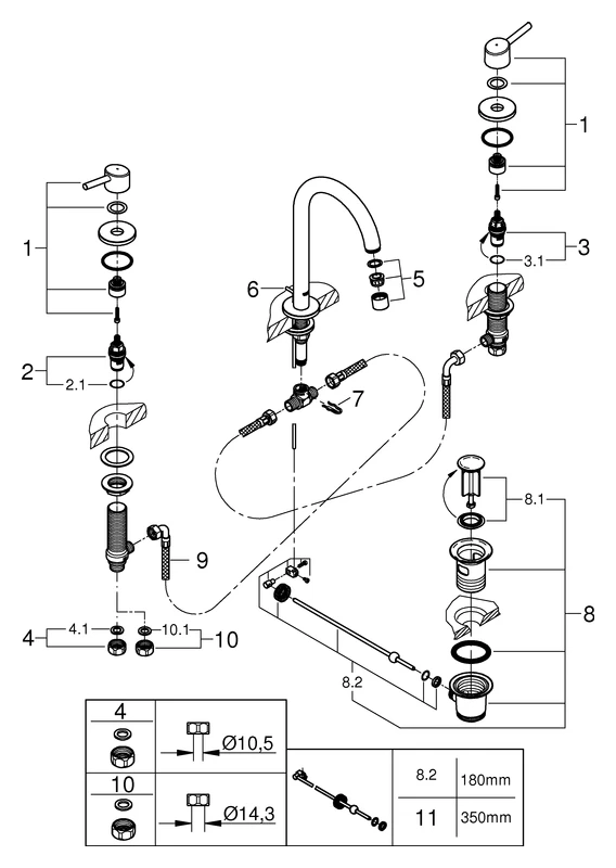 3-Loch-Waschtischbatterie Concetto 20216_1, L-Size, Zugstangen-Ablaufgarnitur 1 1/4'', chrom