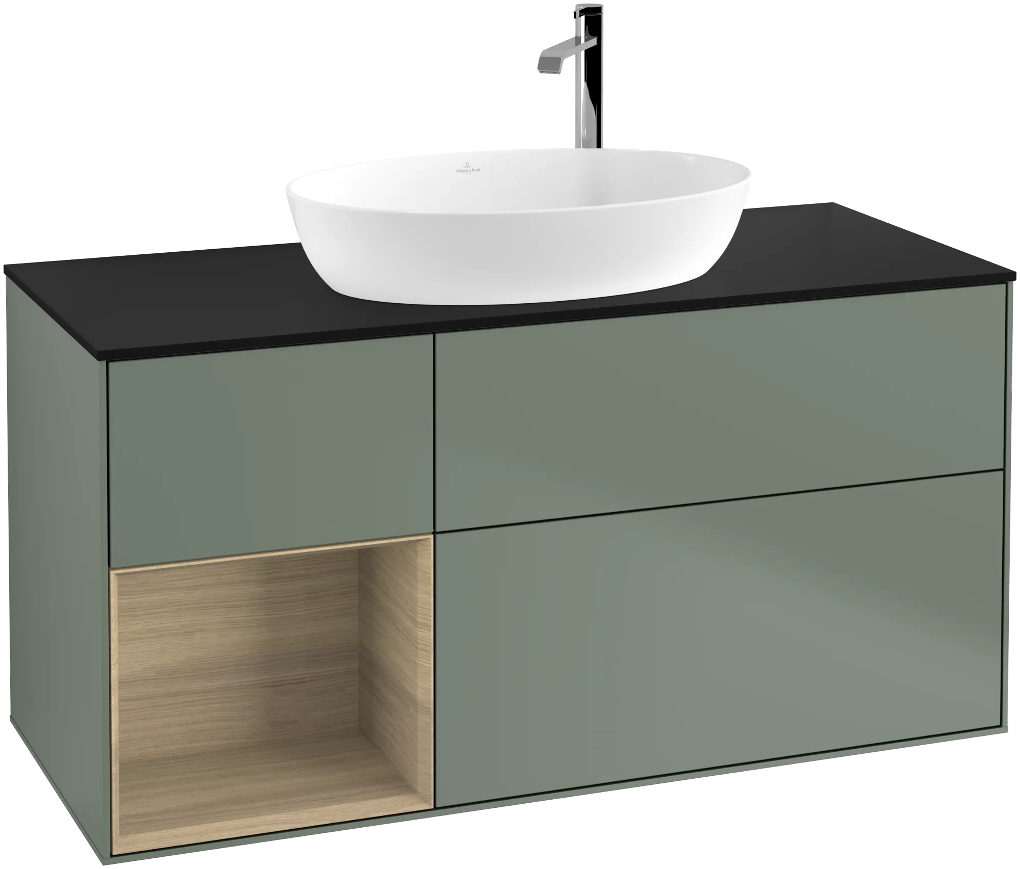 Villeroy & Boch Finion Waschbeckenunterschrank G94 1200x603x501mm Olive Matt Lacquer / Oak Veneer / Glass Black Matt