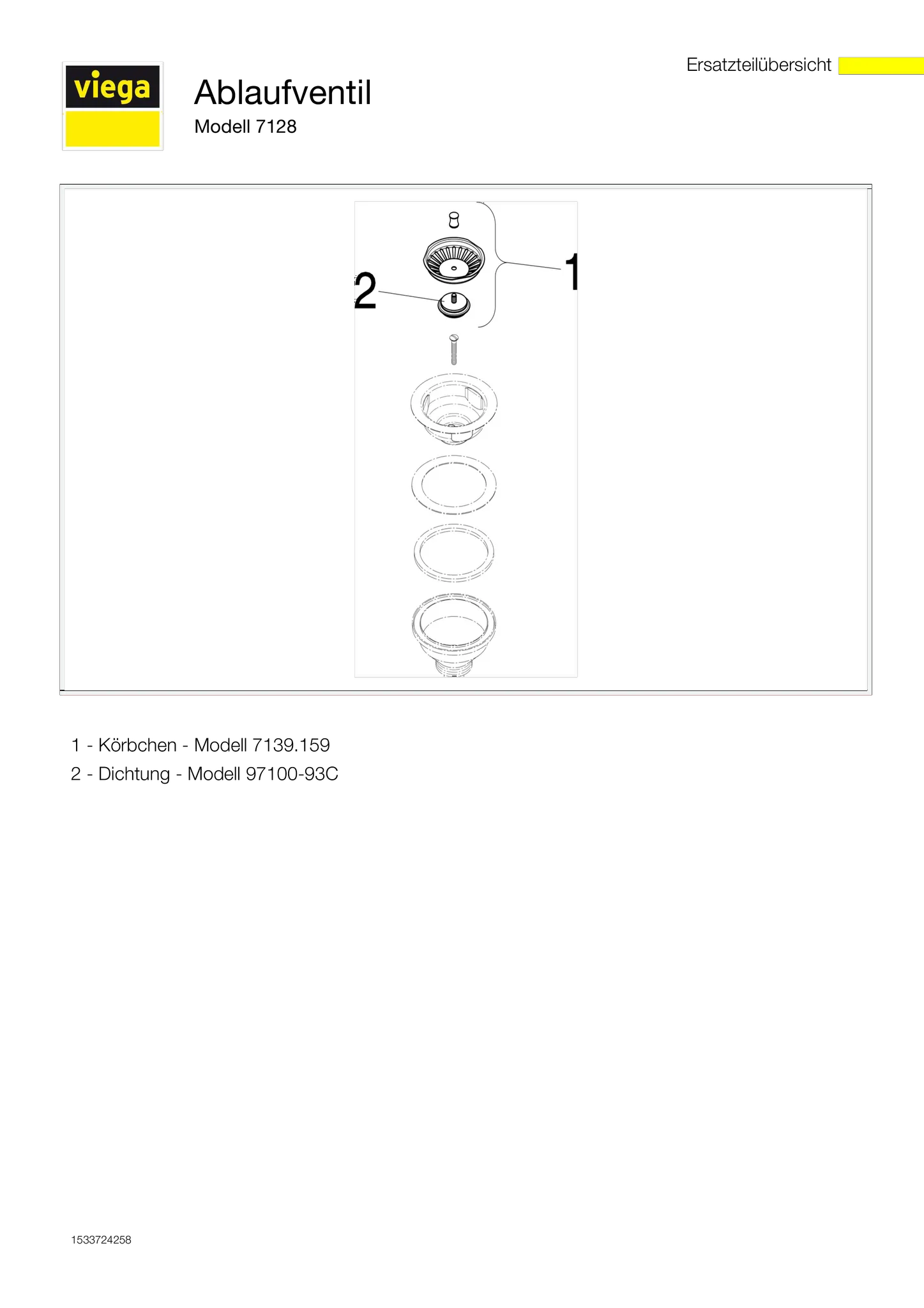 Viega Ablaufventil für Spülen Modell 7128 in G1 1 / 2 × 114,5 mm Chromnickelstahl 11,4 cm