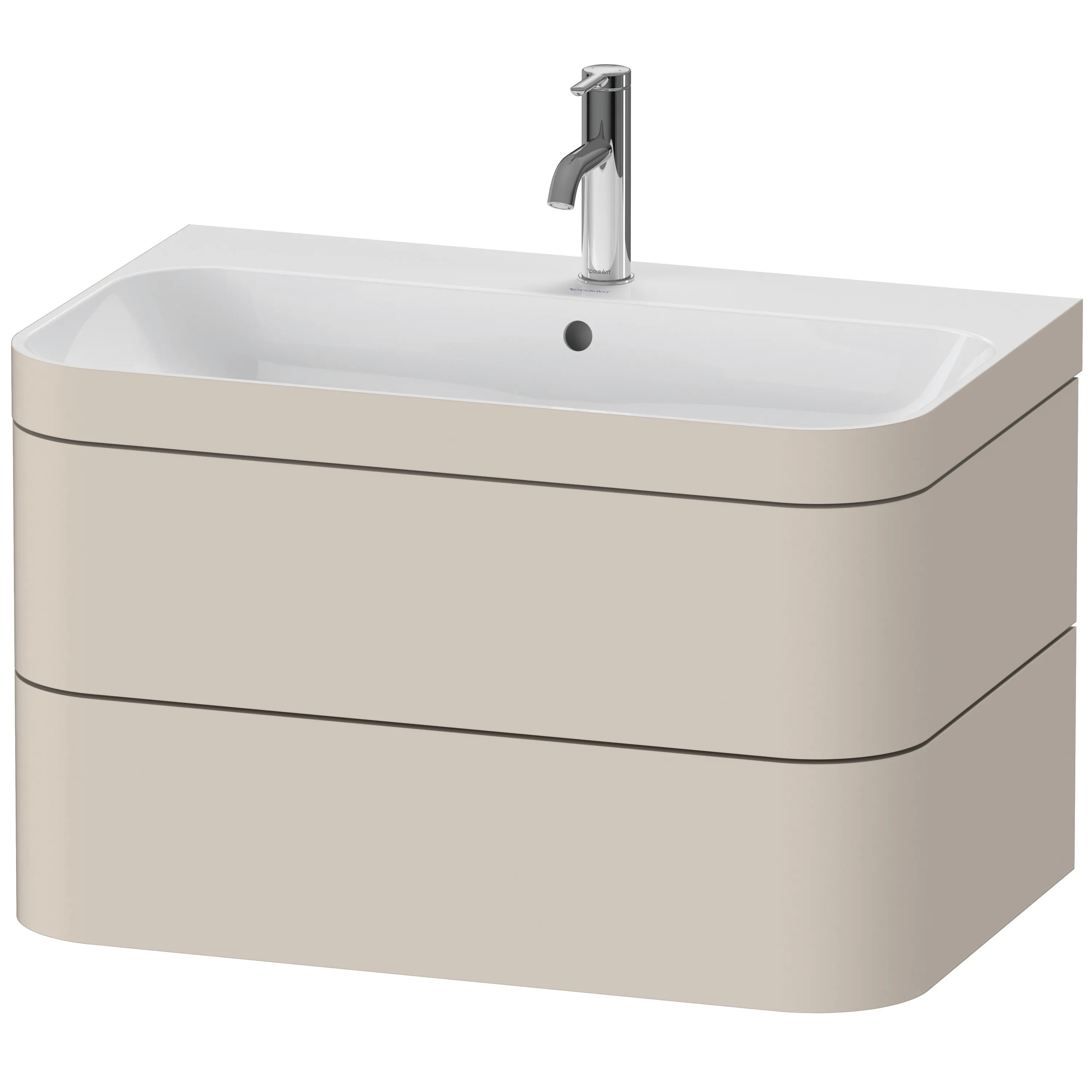 Duravit Waschtischunterschrank c-bonded Set wandhängend „Happy D.2 Plus“ 775 × 480 × 490 mm Taupe Supermatt, mit Hahnlochbohrung Duravit Waschtischunterschrank c-bonded Set wandhängend „Happy D.2 Plus“ 775 × 480 × 490 mm Taupe Supermatt, mit Hahnlochbohrung