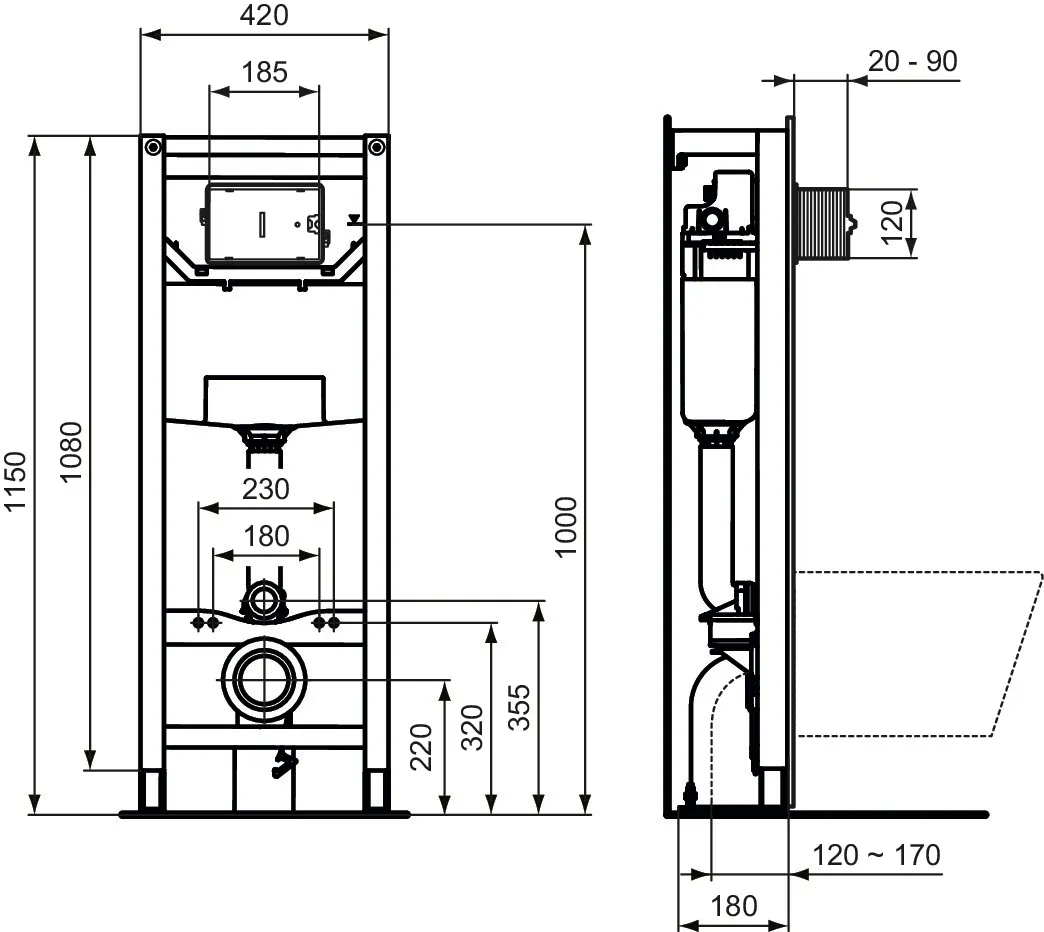 Ideal Standard Vorwand-/Einbauelement für Toilette „ProSys“ 115 × 42 × 18 cm Ideal Standard Vorwand-/Einbauelement für Toilette „ProSys“ 115 × 42 × 18 cm