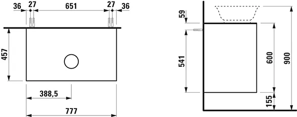 Laufen Waschtischunterbau „THE NEW CLASSIC“ 777 × 600 × 457 mm Verkehrsgrau, mittig