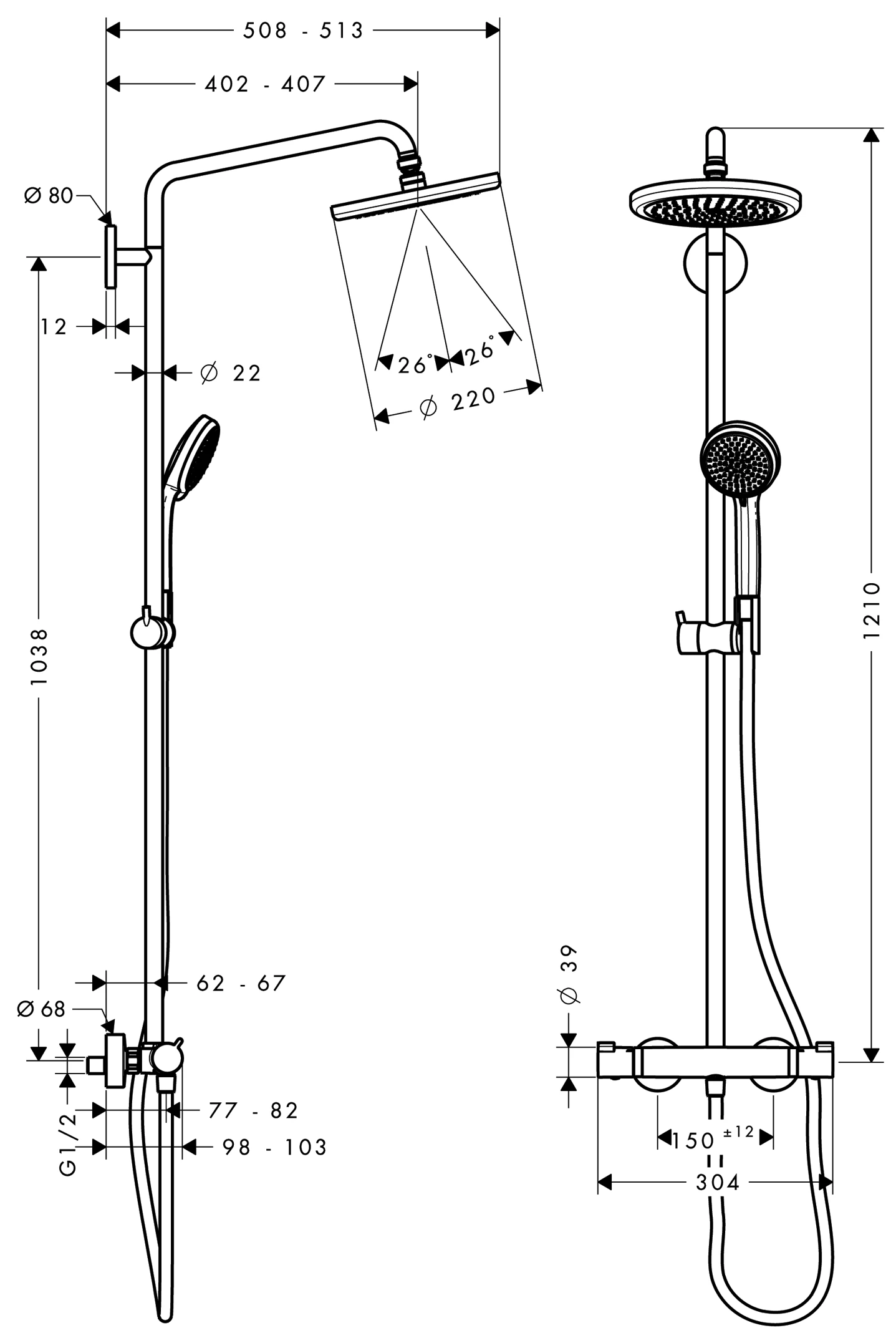 Showerpipe Croma 220 EcoSmart chrom