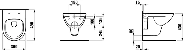 Laufen Wand-Tiefspül-WC Ausladung 49 cm „Pro“ 360 × 350 × 490 mm, ohne Spülrand