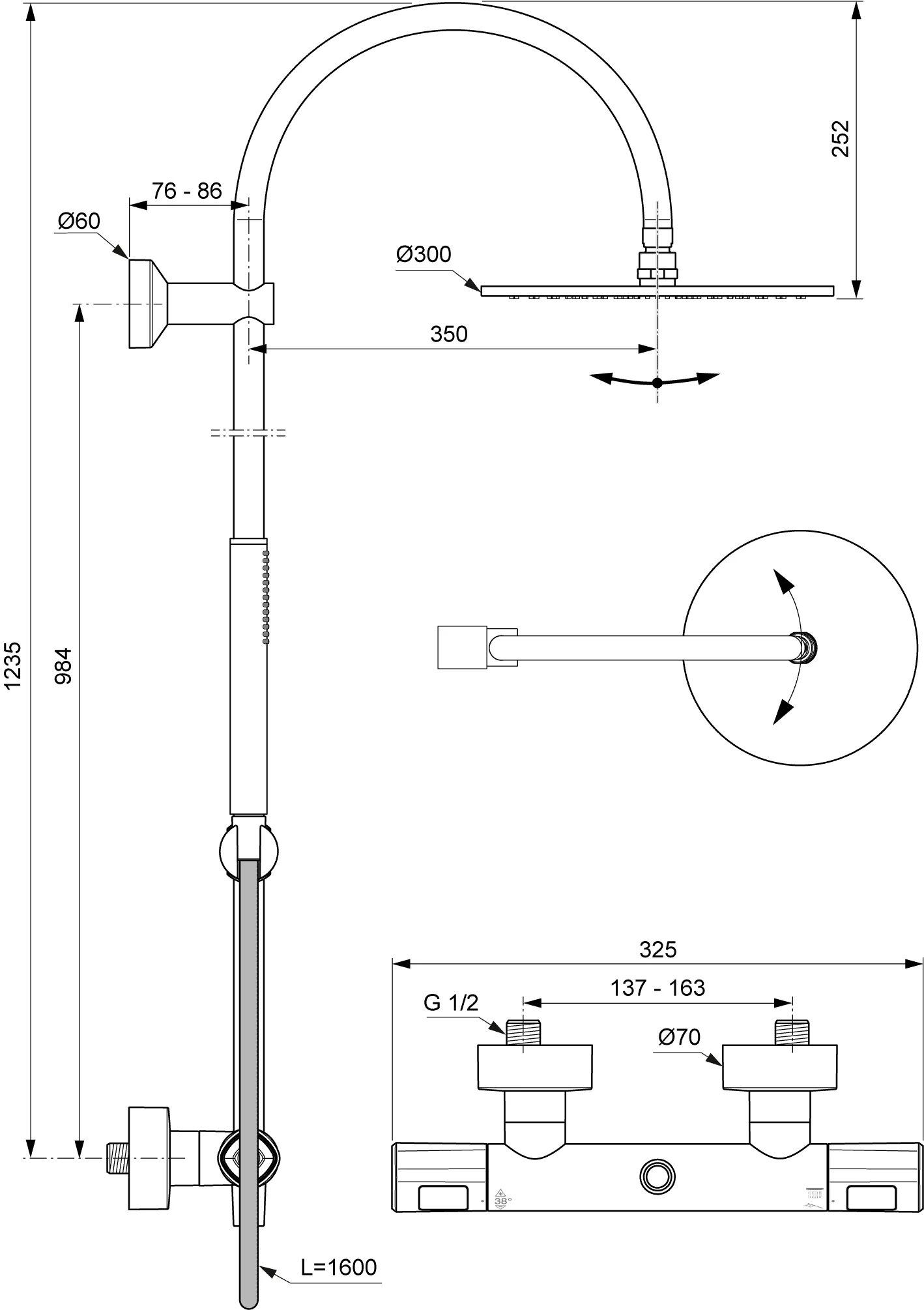 Villeroy & Boch Universal Showers Duschsystem, rund, Chrom, 325 x 586 x 1.266 mm, Wandmontage Villeroy & Boch Universal Showers Duschsystem, rund, Chrom, 325 x 586 x 1.266 mm, Wandmontage