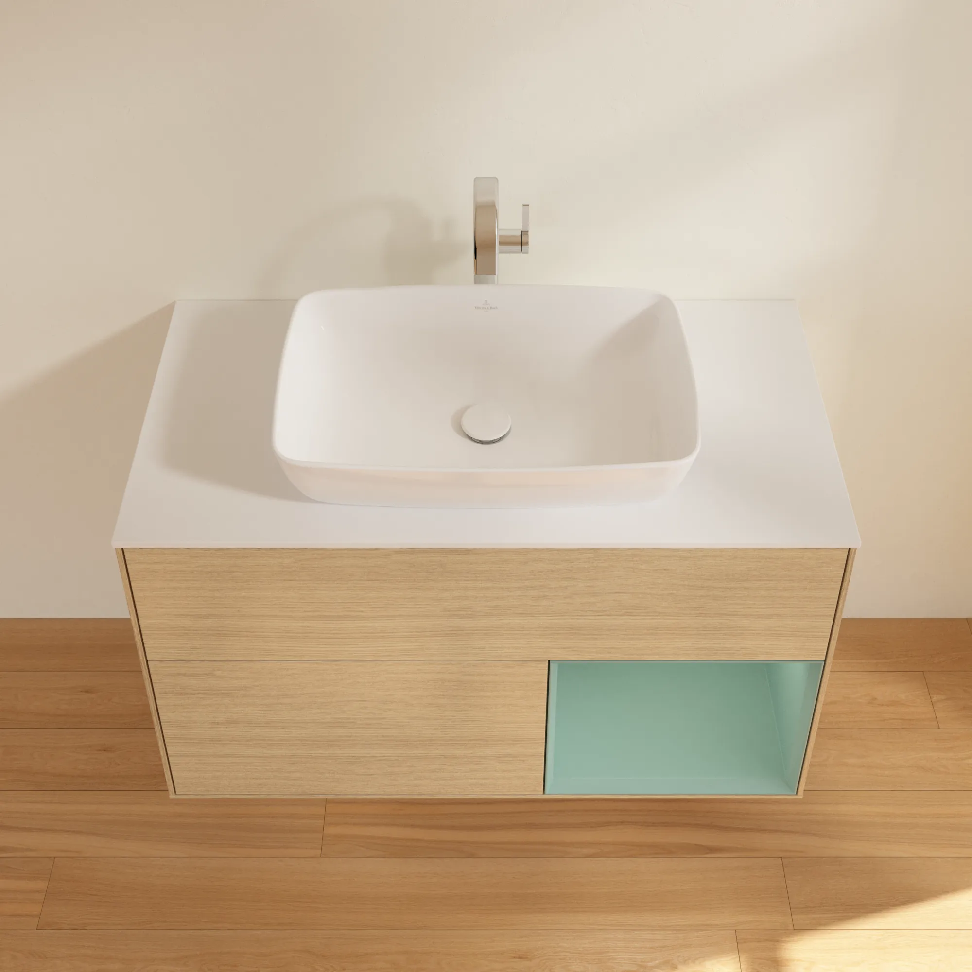 Villeroy & Boch Waschtischunterschrank „Finion“ für Schrankwaschtisch 1000 × 603 × 501 mm Oak Veneer, für Becken mittig, mit Hahnlochbohrung Villeroy & Boch Waschtischunterschrank „Finion“ für Schrankwaschtisch 1000 × 603 × 501 mm Oak Veneer, für Becken mittig, mit Hahnlochbohrung