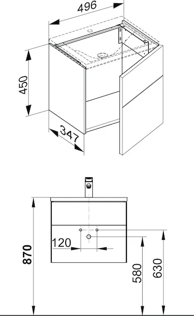 Royal Reflex Waschtischunterbau 1-türig, Anschlag rechts 496 x 450 x 347 mm anthrazit/anthrazit