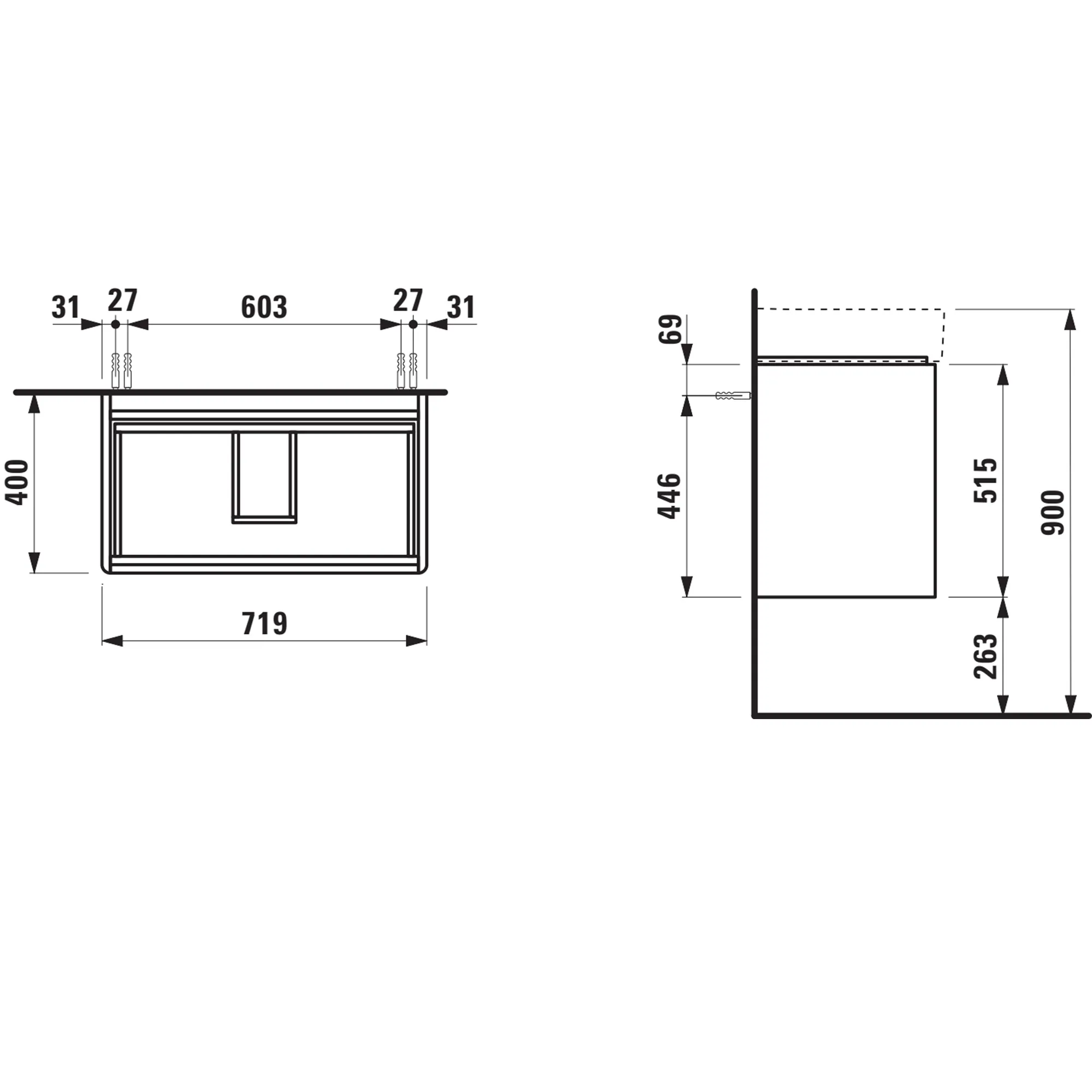 Laufen Waschtischunterbau BASE 2.0, 400x719x515, 2 Schubladen, Griffmulde, für WT H810285, weiß matt Laufen Waschtischunterbau BASE 2.0, 400x719x515, 2 Schubladen, Griffmulde, für WT H810285, weiß matt