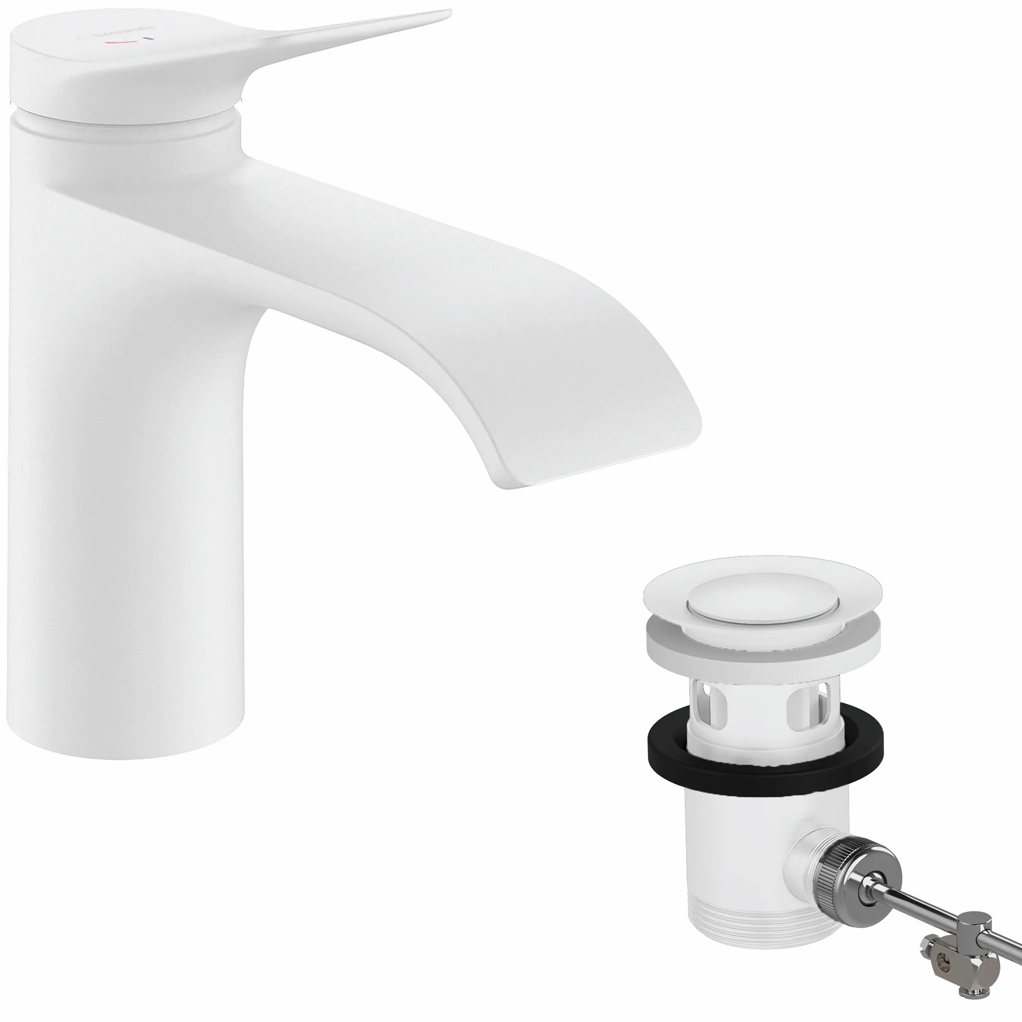 Hansgrohe Vivenis Einhebel-Waschtischmischer 80 CoolStart mit Zugstangen-Ablaufgarnitur, Mattweiß Hansgrohe Vivenis Einhebel-Waschtischmischer 80 CoolStart mit Zugstangen-Ablaufgarnitur, Mattweiß