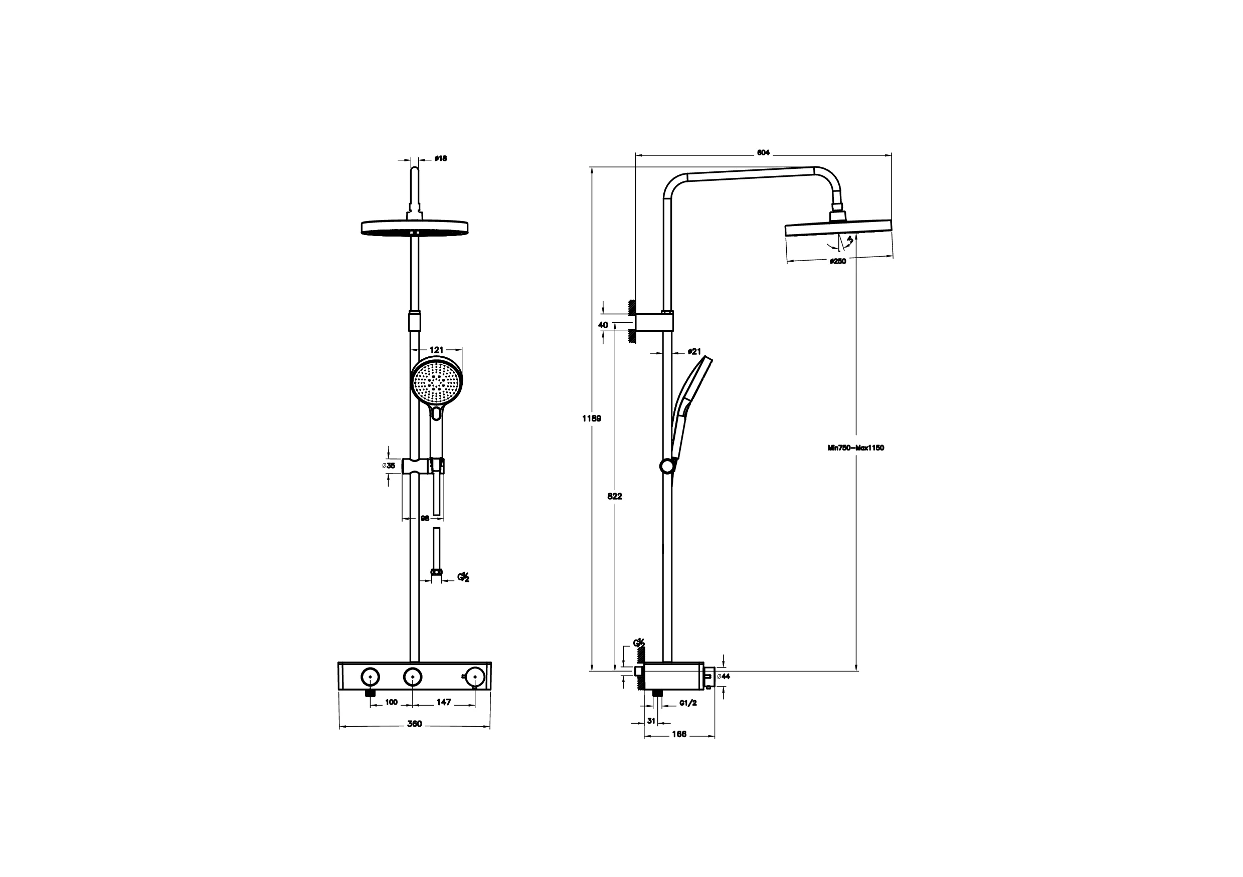 Core Round Thermostat-Duschsystem mit Kopf- und Handbrause Wandmontage Nickel gebürstet Core Round Thermostat-Duschsystem mit Kopf- und Handbrause Wandmontage Nickel gebürstet