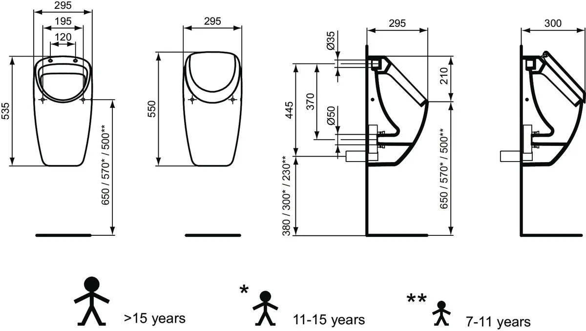 Urinal „Connect“, Befestigung sichtbar 29,5 × 53,5 × 29,5 cm